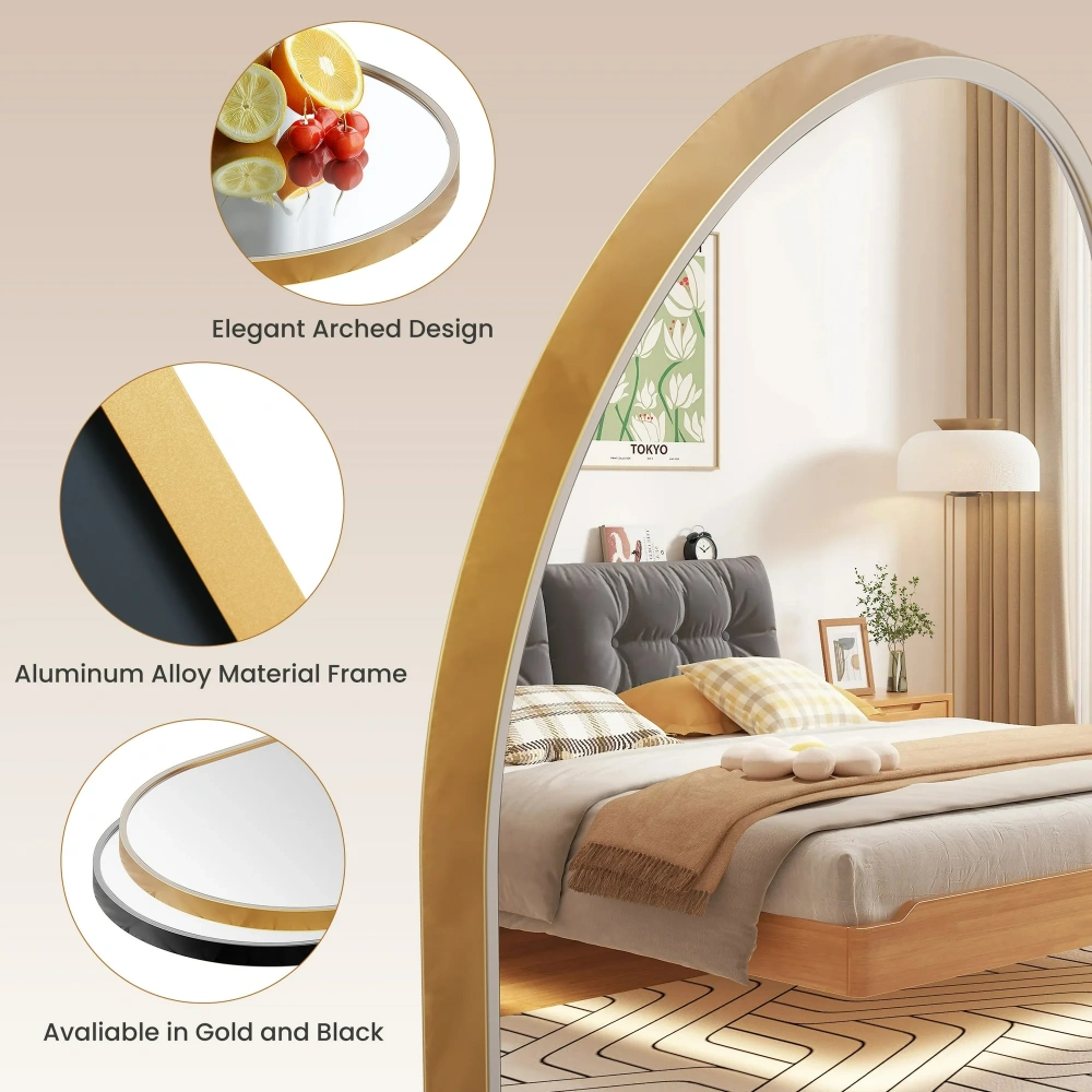 24"X36" Arched Bathroom Mirror, Wall Mounted Mirror with Aluminum Alloy Frame, Bathroom Mirror for Living Room, Bedroom, Bathroom and Entryway, Gold view 5