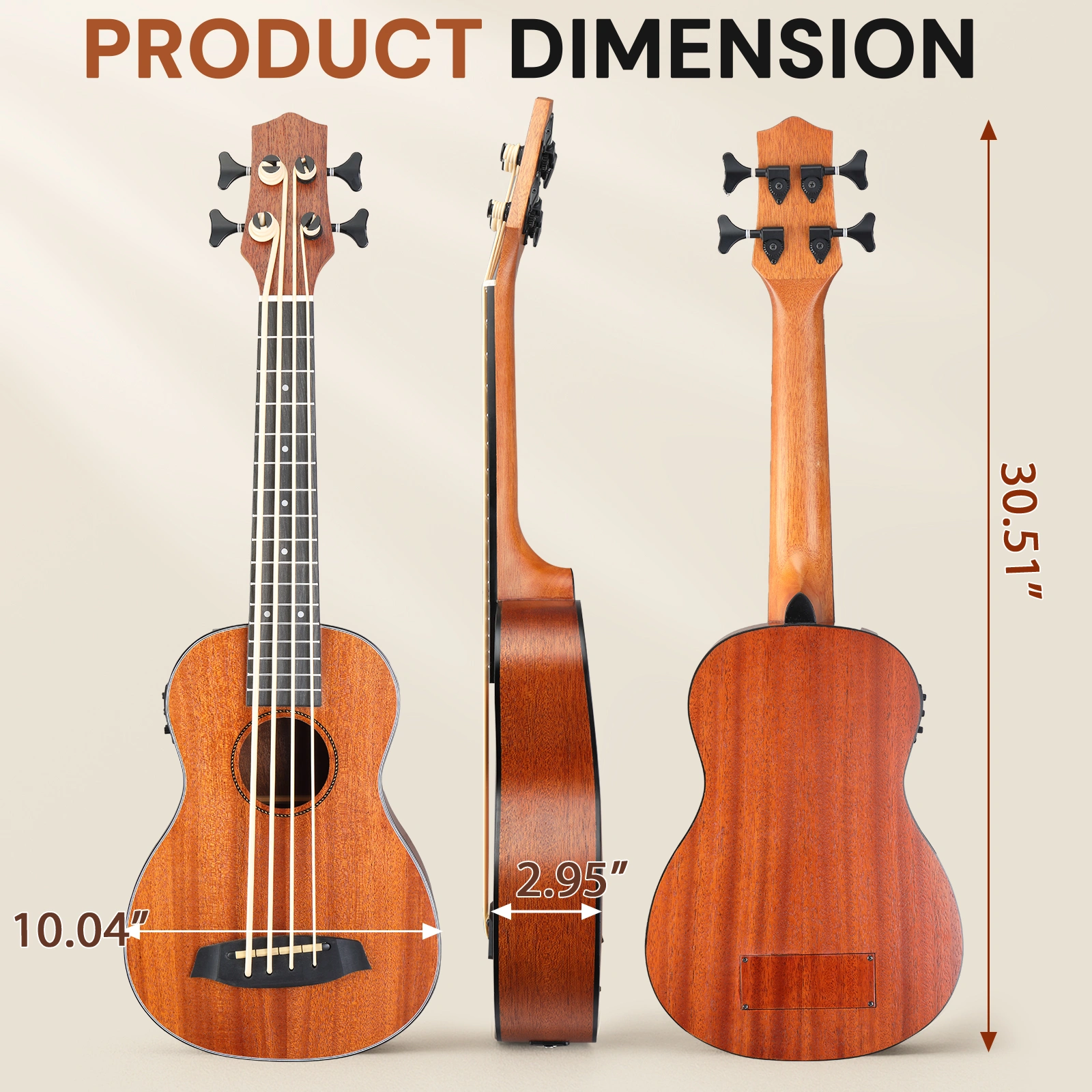 30 Inch Ukulele Bass Guitar Mahogany Body w/ EQ, Includes Cotton Bag Capo Strap 3 Picks Wrench Tool Bundle view 2