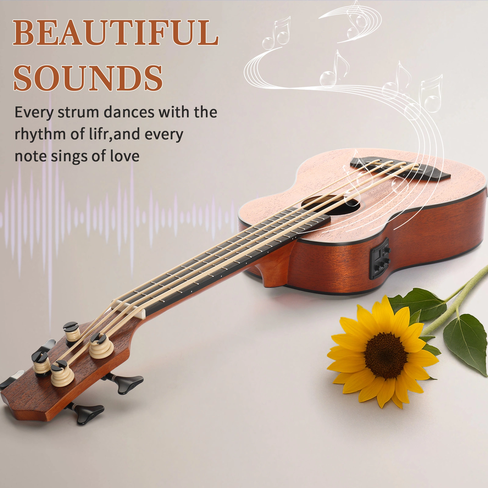 30 Inch Ukulele Bass Guitar Mahogany Body w/ EQ, Includes Cotton Bag Capo Strap 3 Picks Wrench Tool Bundle view 6