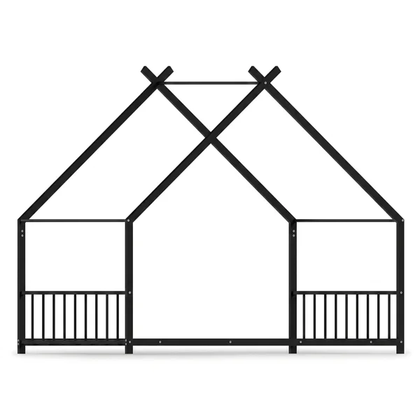 Black House Shaped Twin Size Kids Metal Bed with Side Rails, Platform Bed No Box Spring Needed, Safe & Sturdy Metal Frame for Kids Toddlers, US Standard Size view 3