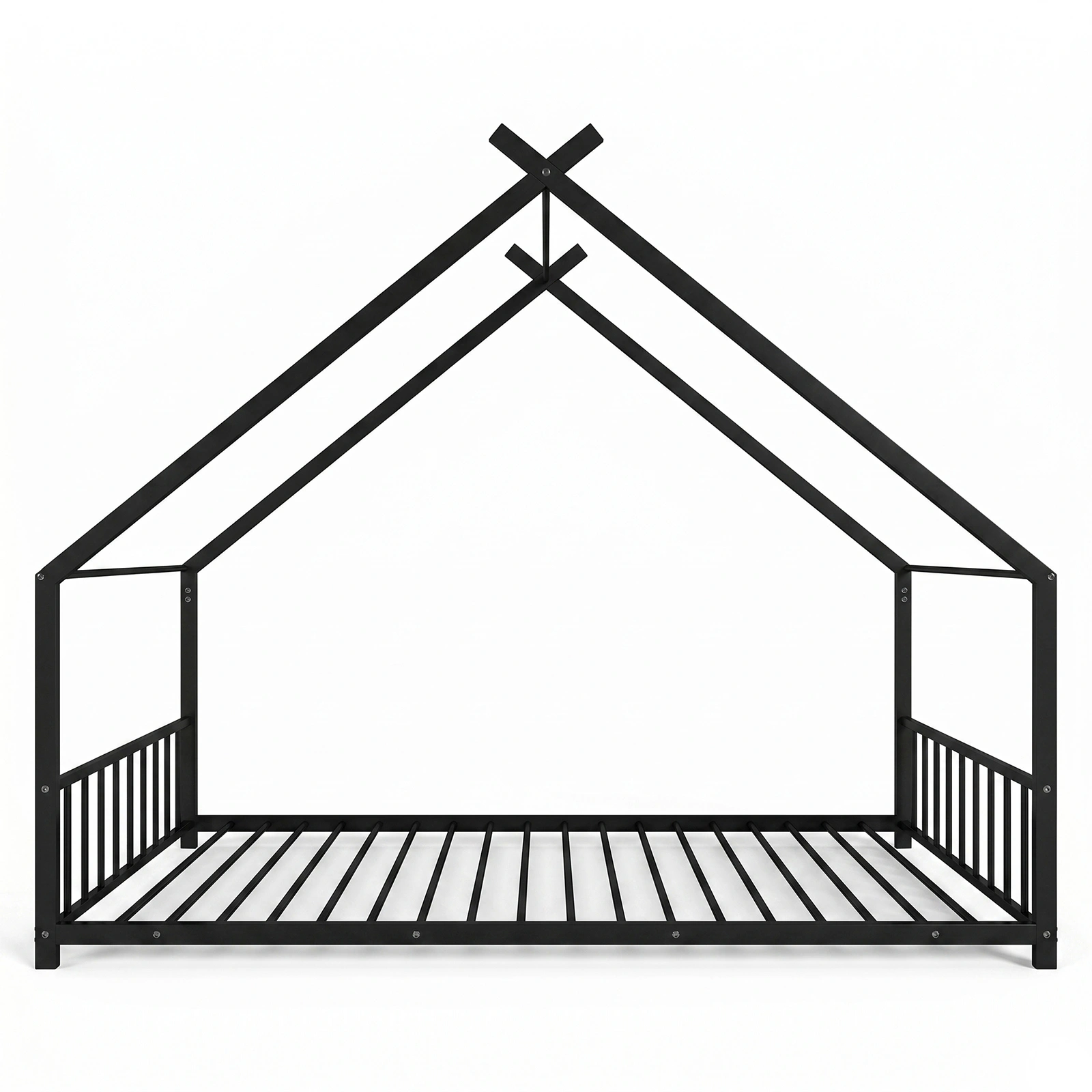 Black House Shaped Twin Size Kids Metal Bed with Side Rails, Platform Bed No Box Spring Needed, Safe & Sturdy Metal Frame for Kids Toddlers, US Standard Size view 4