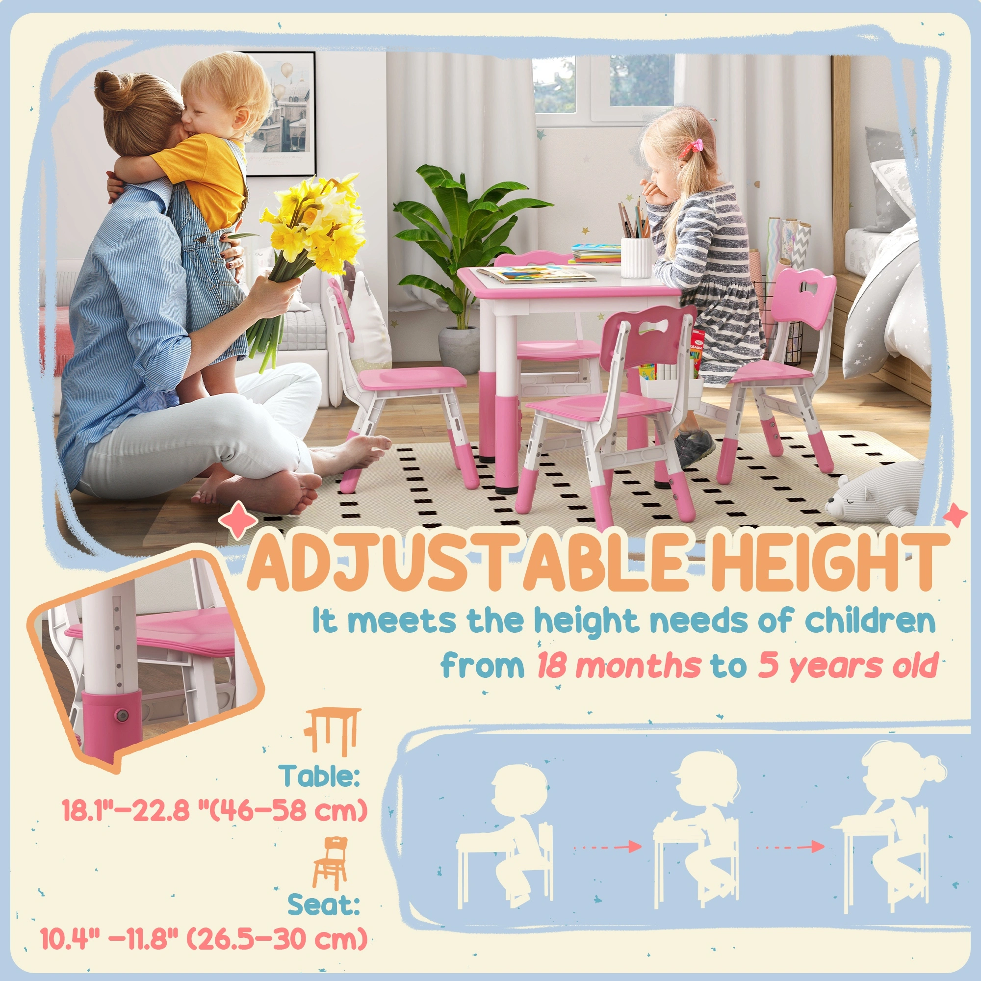 Adjustable Kids Desk and Chair Set, Growing Child Study Table with Storage, Ergonomic Computer Desk for Home School, White/Black, Ages 3-12 view 3