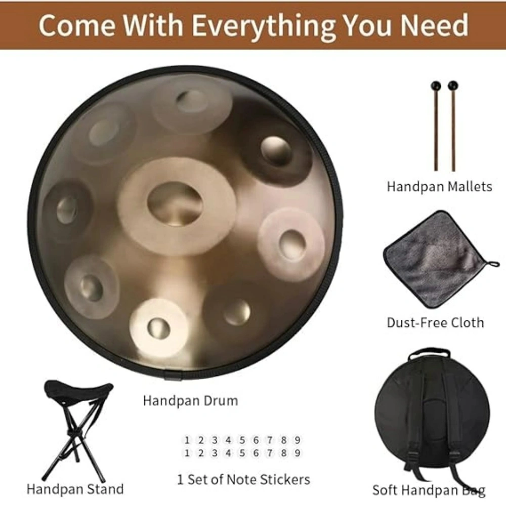 10 Note Handpan Drum Gold Solid Color Steel Tongue Drum Percussion Instrument view 2