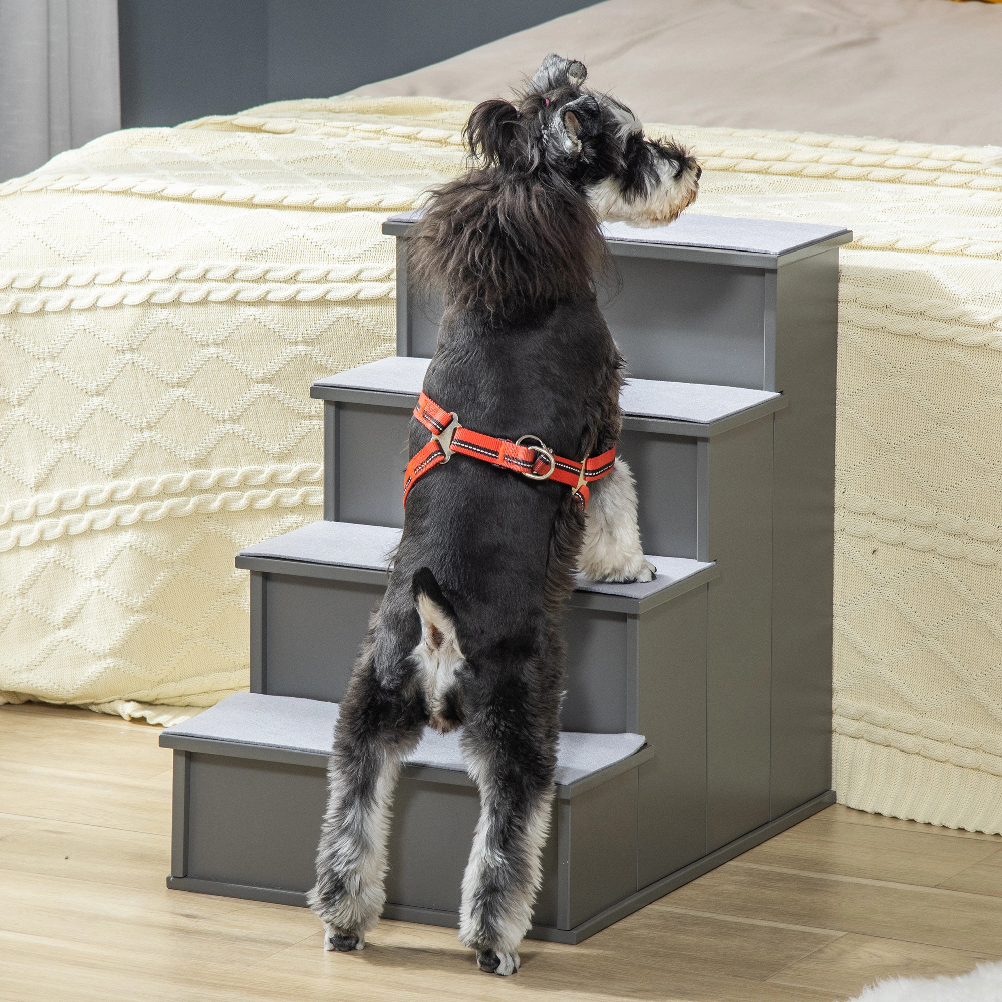 Pet Stairs for Dogs & Cats, 3-Tier Foam Steps, Non-Slip Safety Ramp for Beds & Couches, Gray