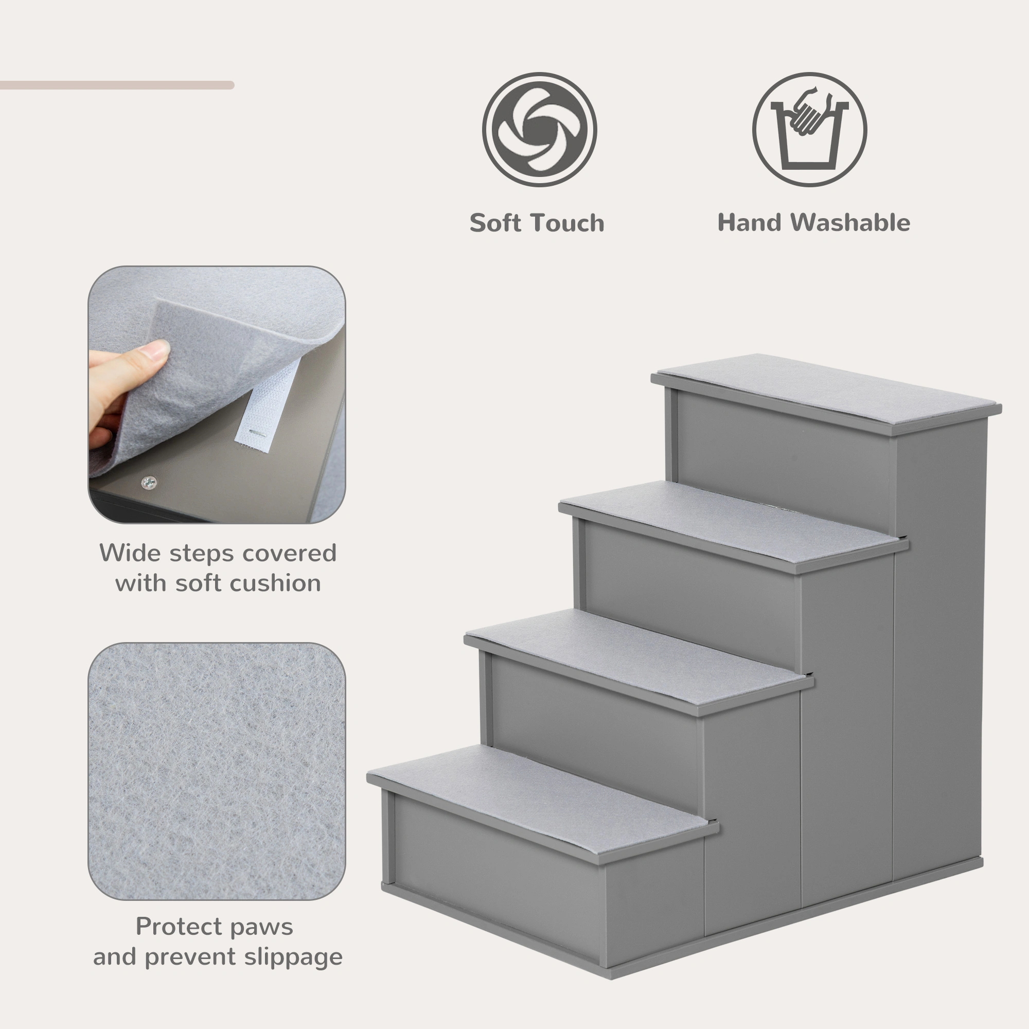 Pet Stairs for Dogs & Cats, 3-Tier Foam Steps, Non-Slip Safety Ramp for Beds & Couches, Gray view 3