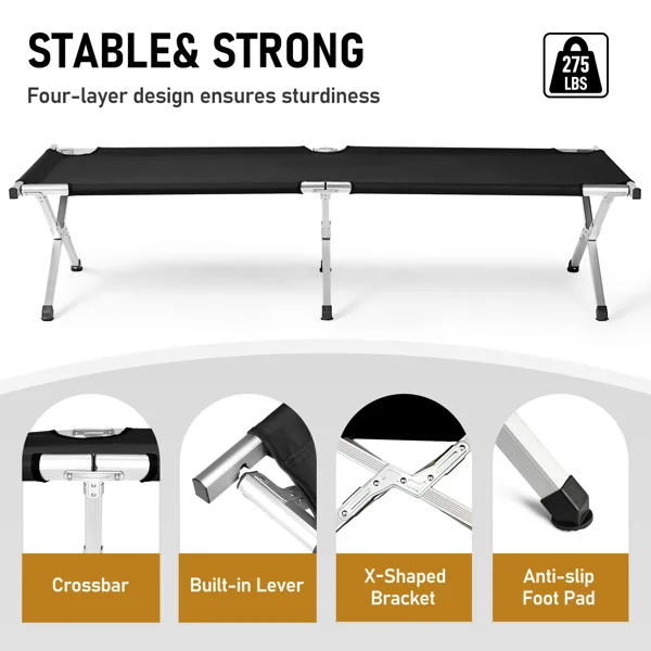 Portable Folding Camping Cot with Carrying Bag Army Black view 6