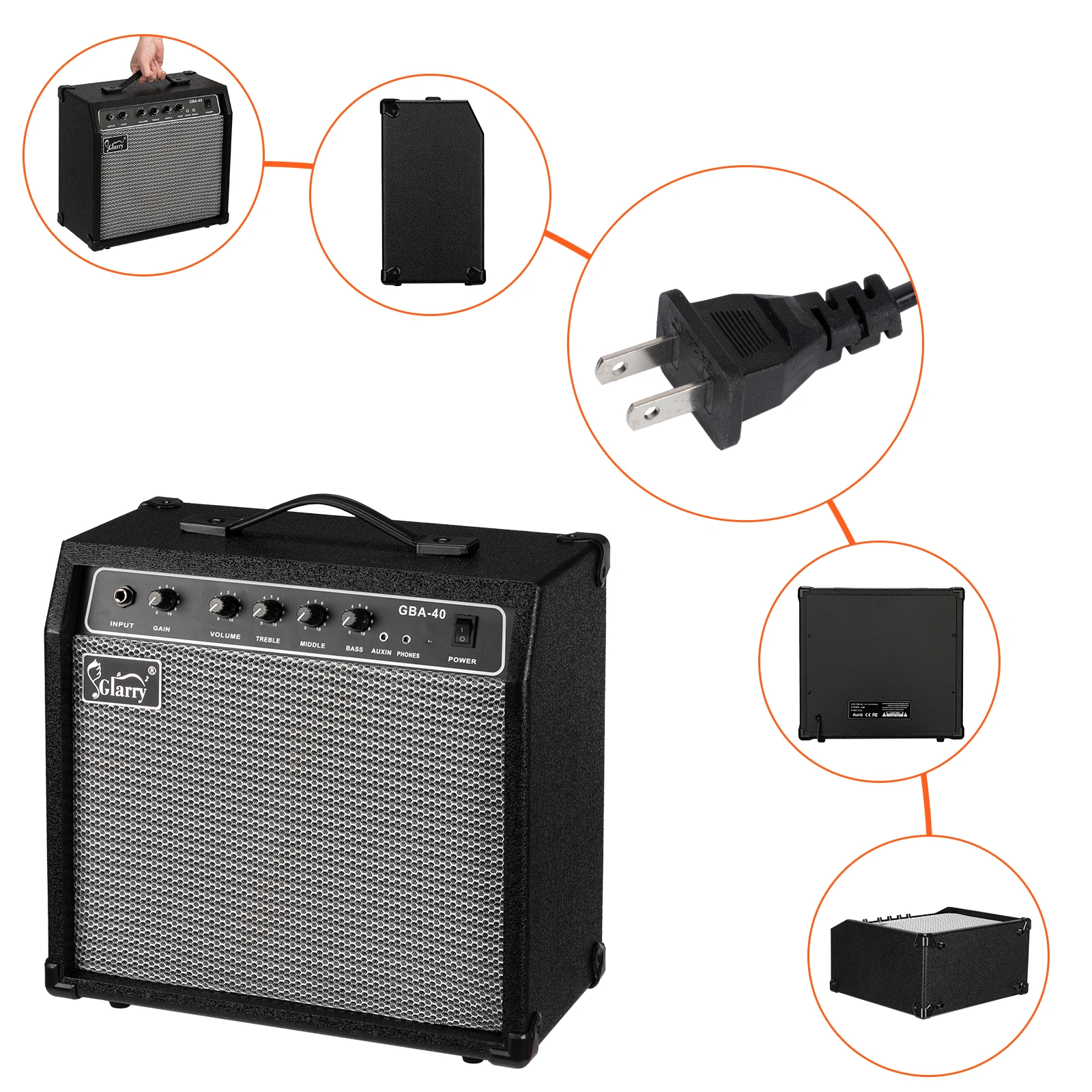 40W GBA-40 Electric Bass Amplifier Black view 2