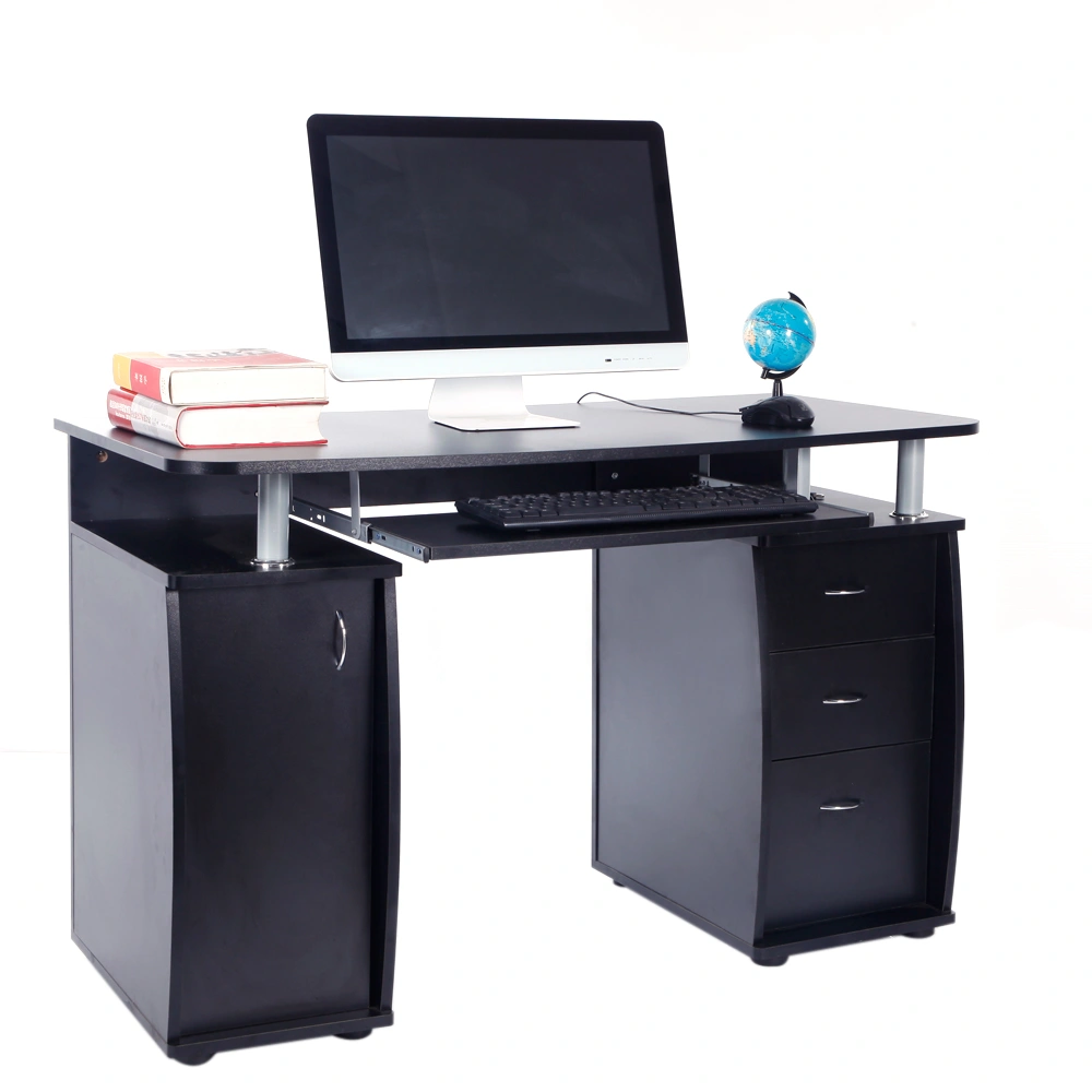 Portable Computer Desk with 3 Drawers & 1 Door, 15mm MDF Study Writing Table, Black