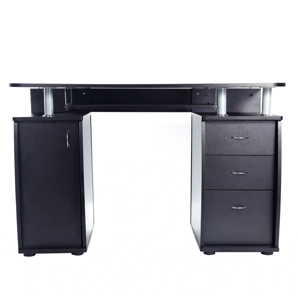 Portable Computer Desk with 3 Drawers & 1 Door, 15mm MDF Study Writing Table, Black view 2
