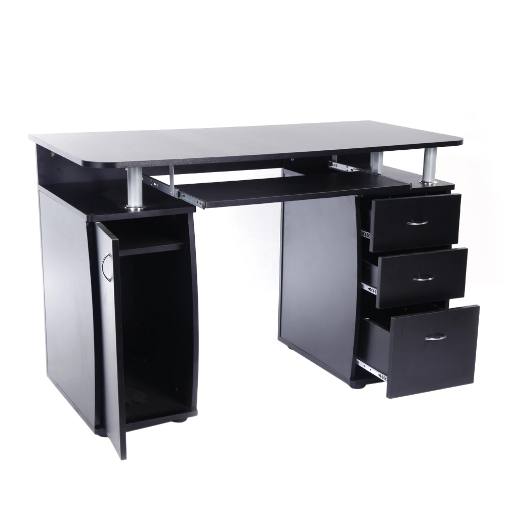 Portable Computer Desk with 3 Drawers & 1 Door, 15mm MDF Study Writing Table, Black view 3