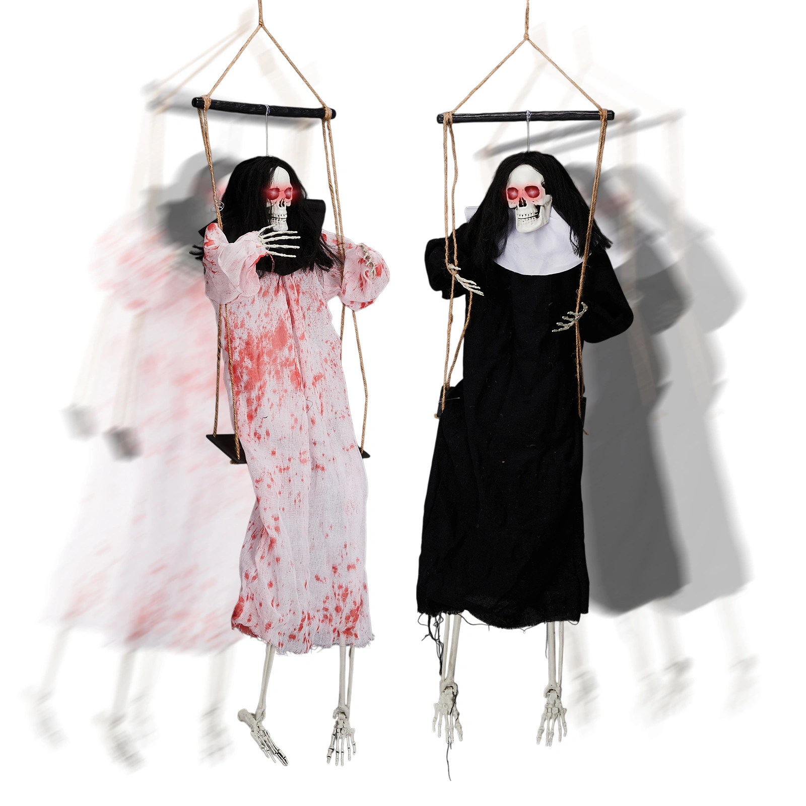 Halloween Outdoor Decorations 2 Pack Hanging Ghosts with Light-Up Eyes & Horror Scream, 3ft Scary Grim Reaper Swinging Flying Ghost for Yard Patio Lawn Garden view 2