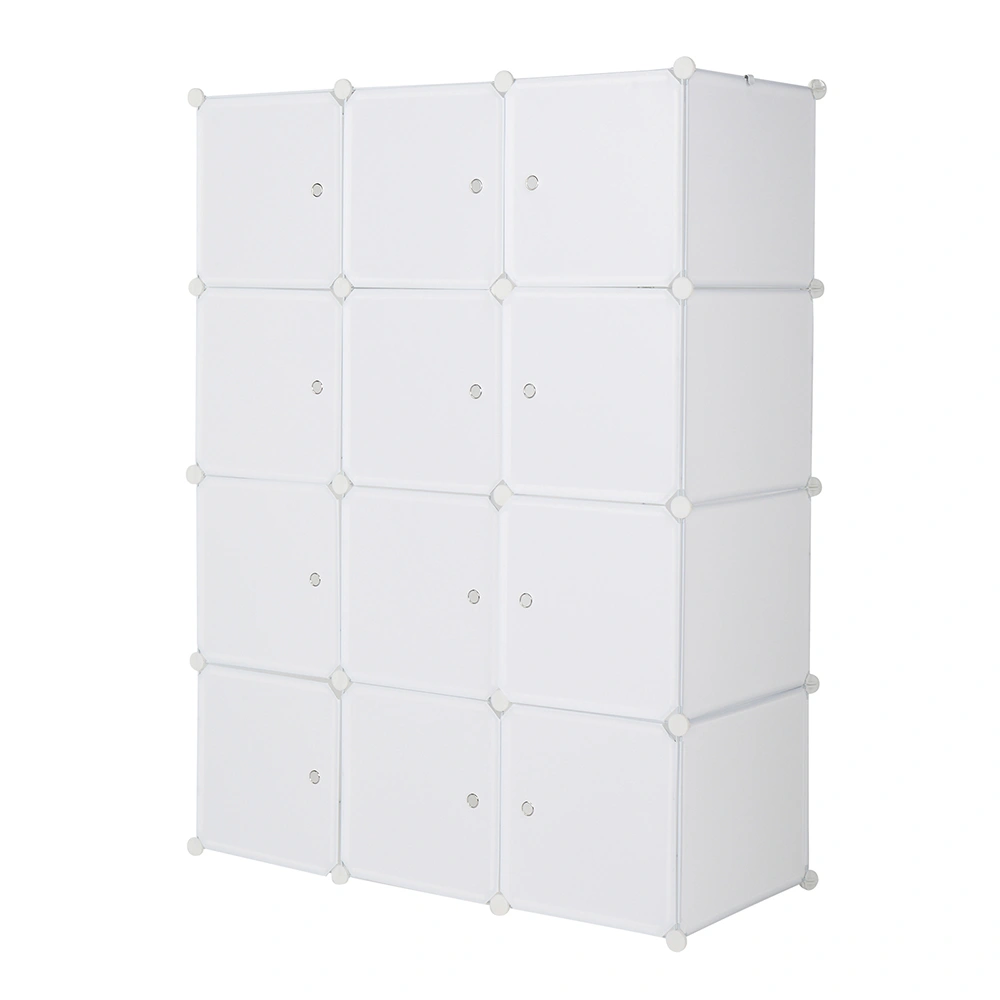 12 Cube Storage Organizer - Stackable Modular Plastic Cube Shelves with Hanging Rod, Versatile Closet & Bedroom Unit, White