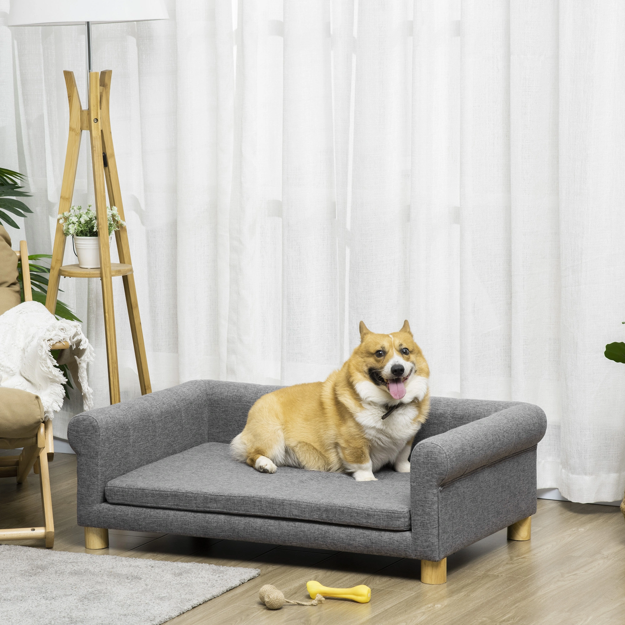 Rattan Dog Bed Elevated Pet Sofa Indoor Outdoor Elevated Cot for Medium Large Dogs, Breathable Wicker Pet Furniture