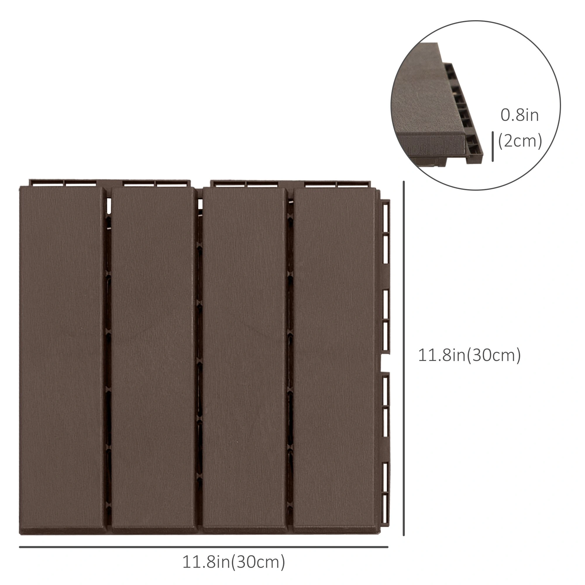 12" x 12" Interlocking Deck Tiles 9 PCS, Outdoor Patio Flooring Tiles, Teak Wood Look, AS Model view 2
