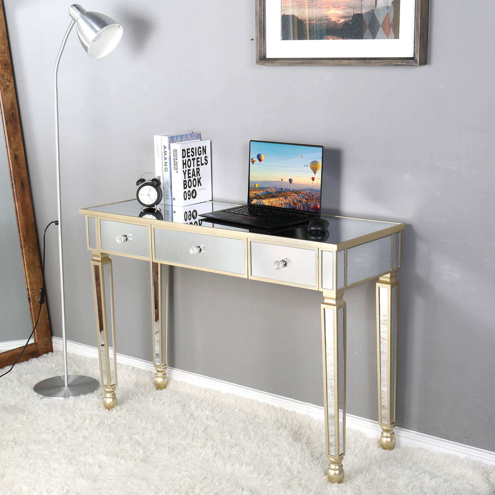 Three Drawers Mirror Table Dressing Table Console Table view 15