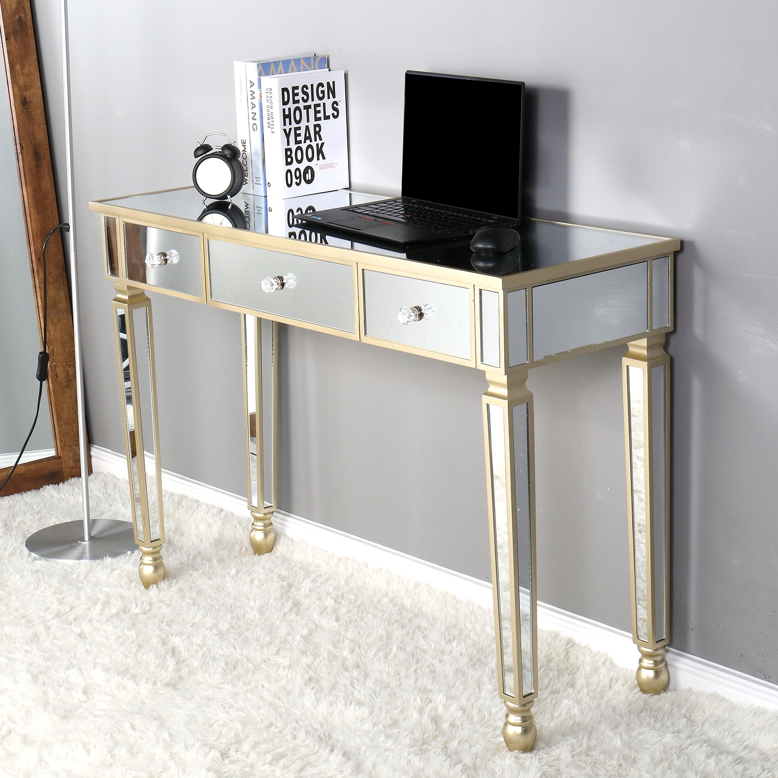 Three Drawers Mirror Table Dressing Table Console Table view 17