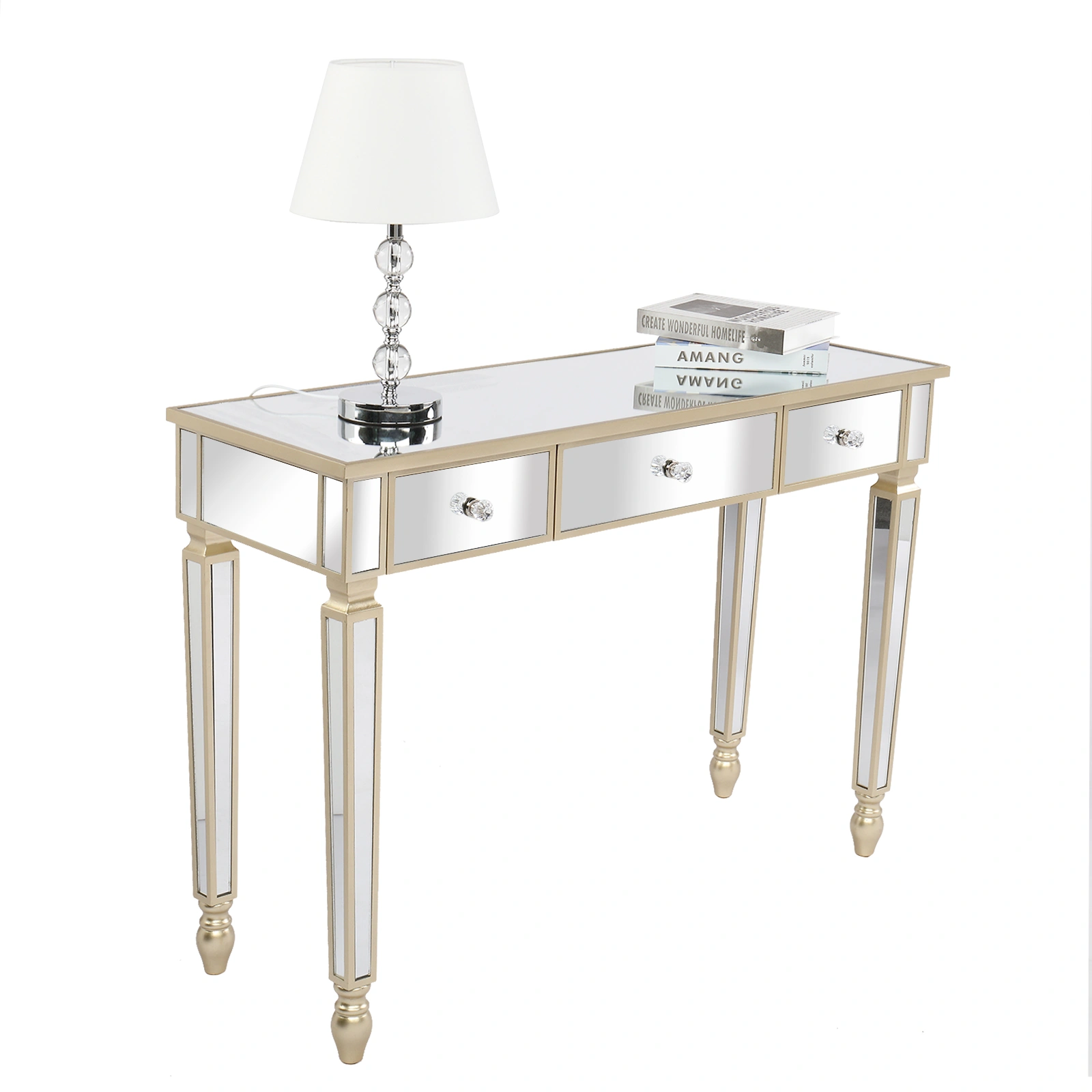 Three Drawers Mirror Table Dressing Table Console Table view 2