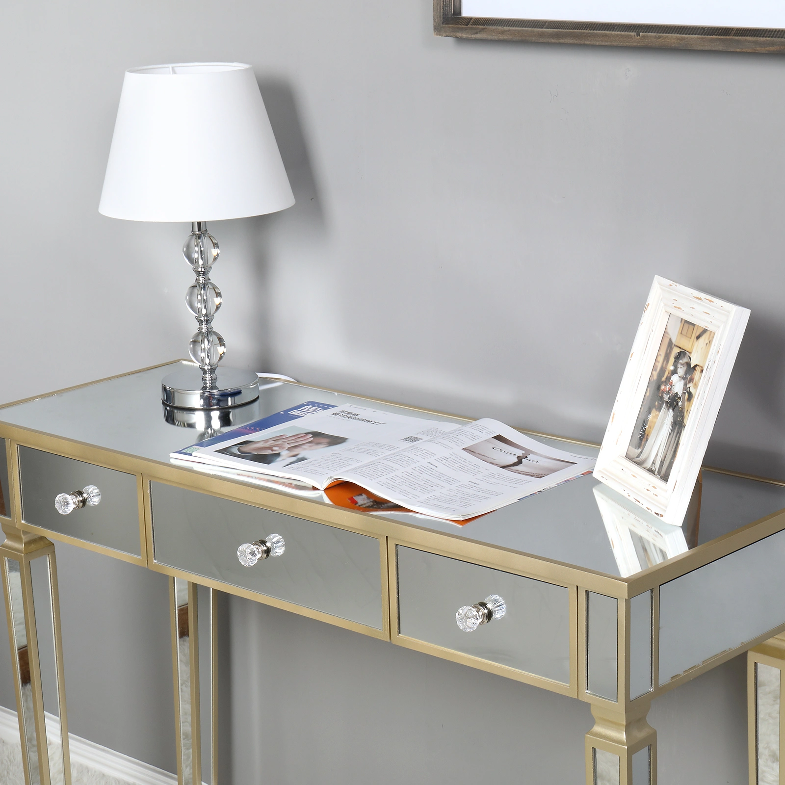 Three Drawers Mirror Table Dressing Table Console Table view 28