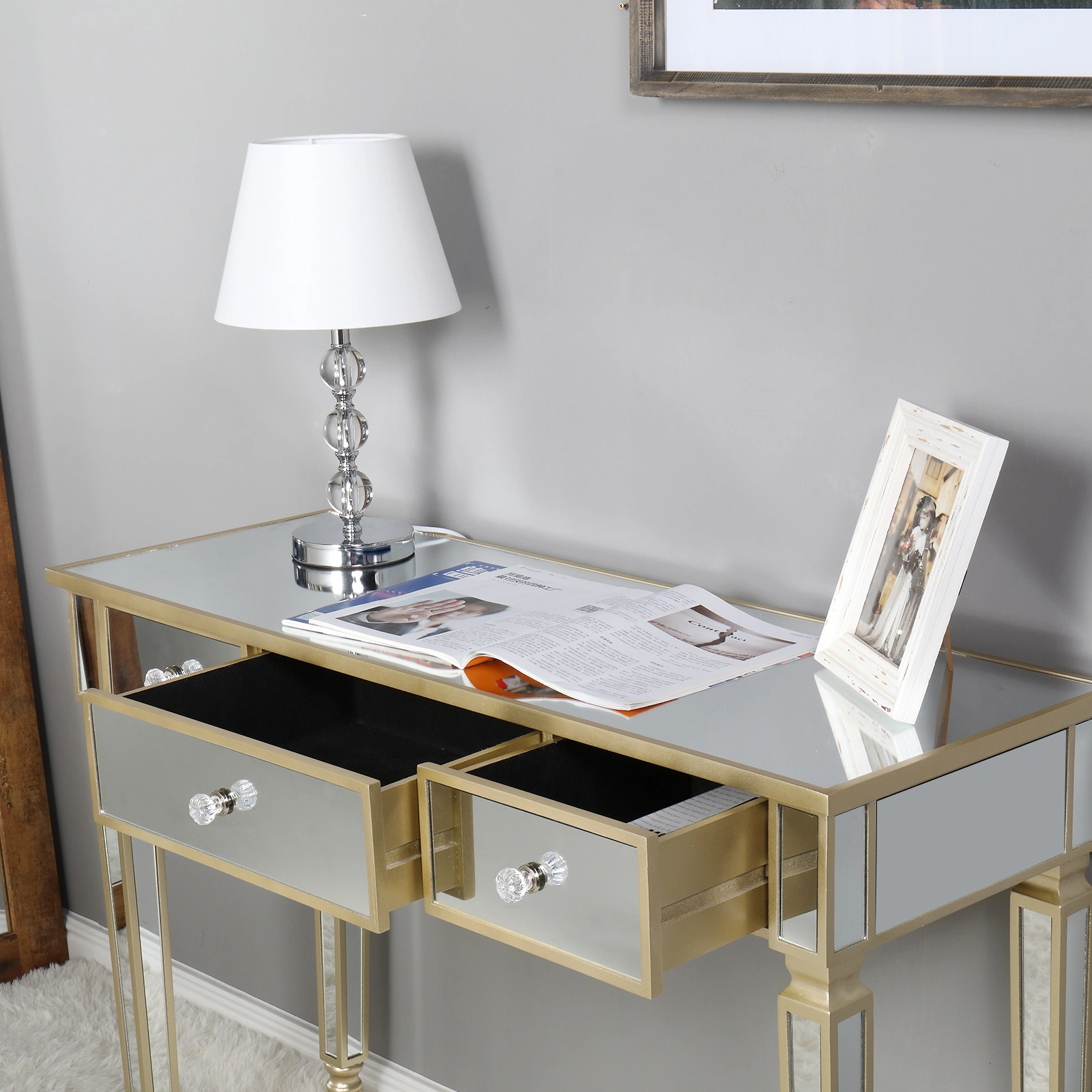 Three Drawers Mirror Table Dressing Table Console Table view 31