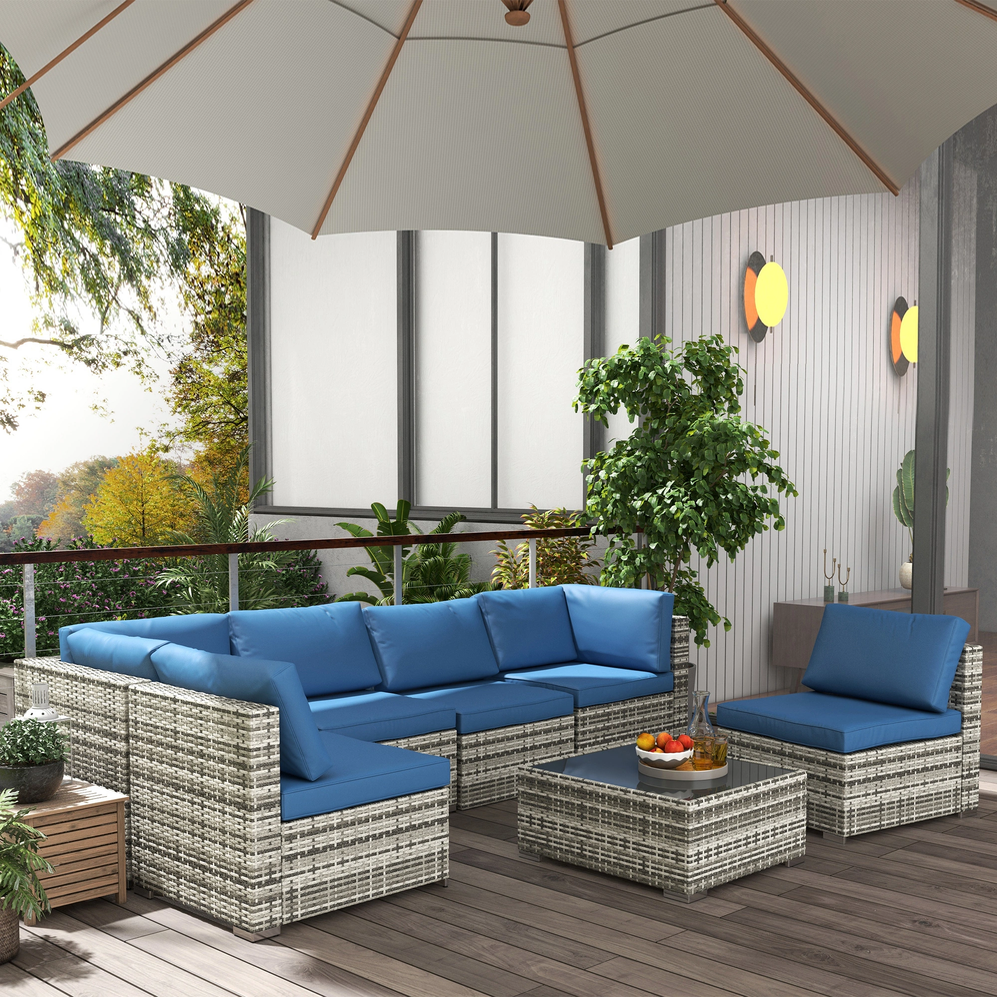 Outdoor 3-Seat Rattan Sofa Set Wicker PE Garden Patio Three Seater Furniture Grey