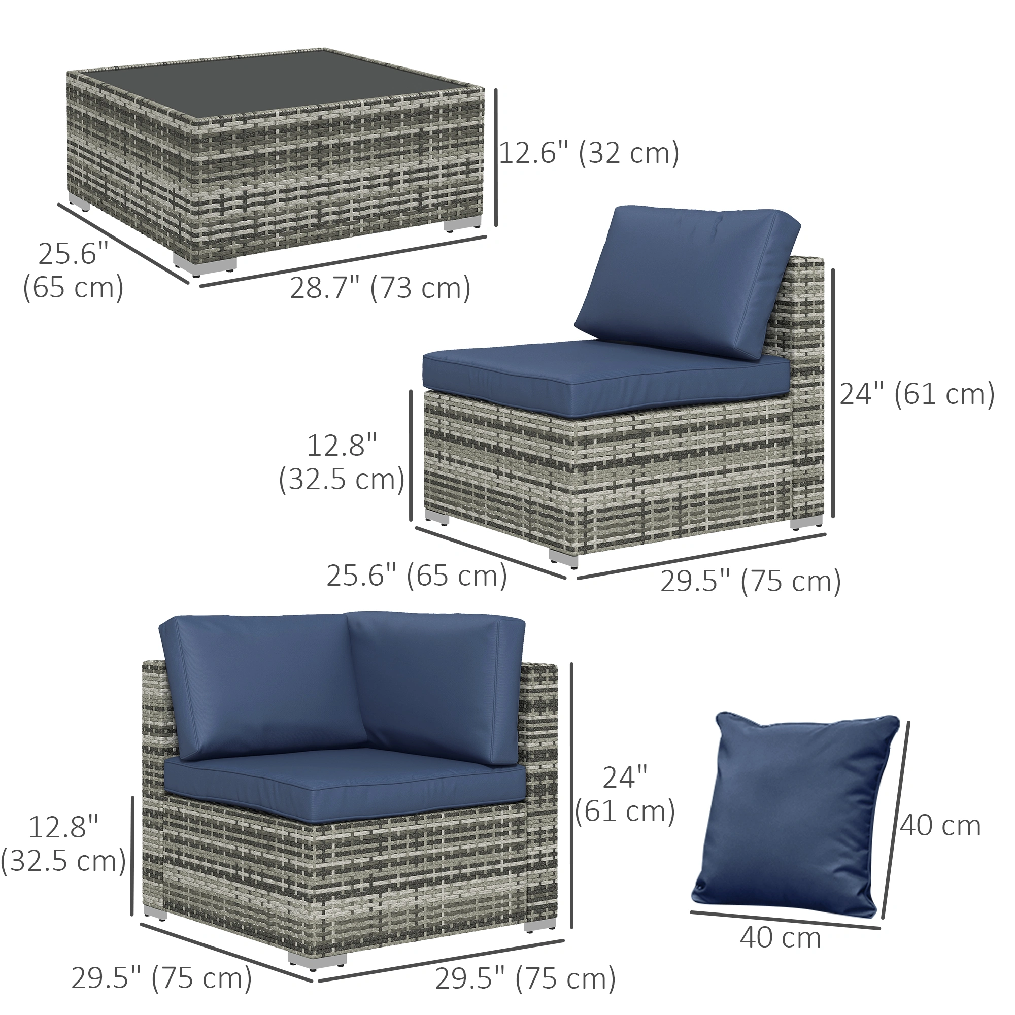 Outdoor 3-Seat Rattan Sofa Set Wicker PE Garden Patio Three Seater Furniture Grey view 3