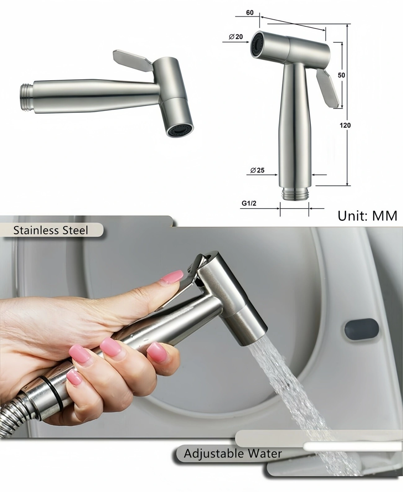 Handheld Bidet Sprayer, Shattaf Toilet Bidet with Hose, Bathroom Cleaner Spray Gun & Shower Head Accessory view 4
