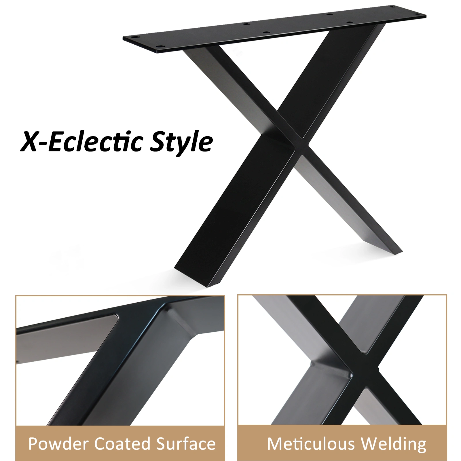 Black Table Legs 61cm X Shape Table Base Two Piece Coffee Table Legs Dining Table Bench Bedside Table view 2