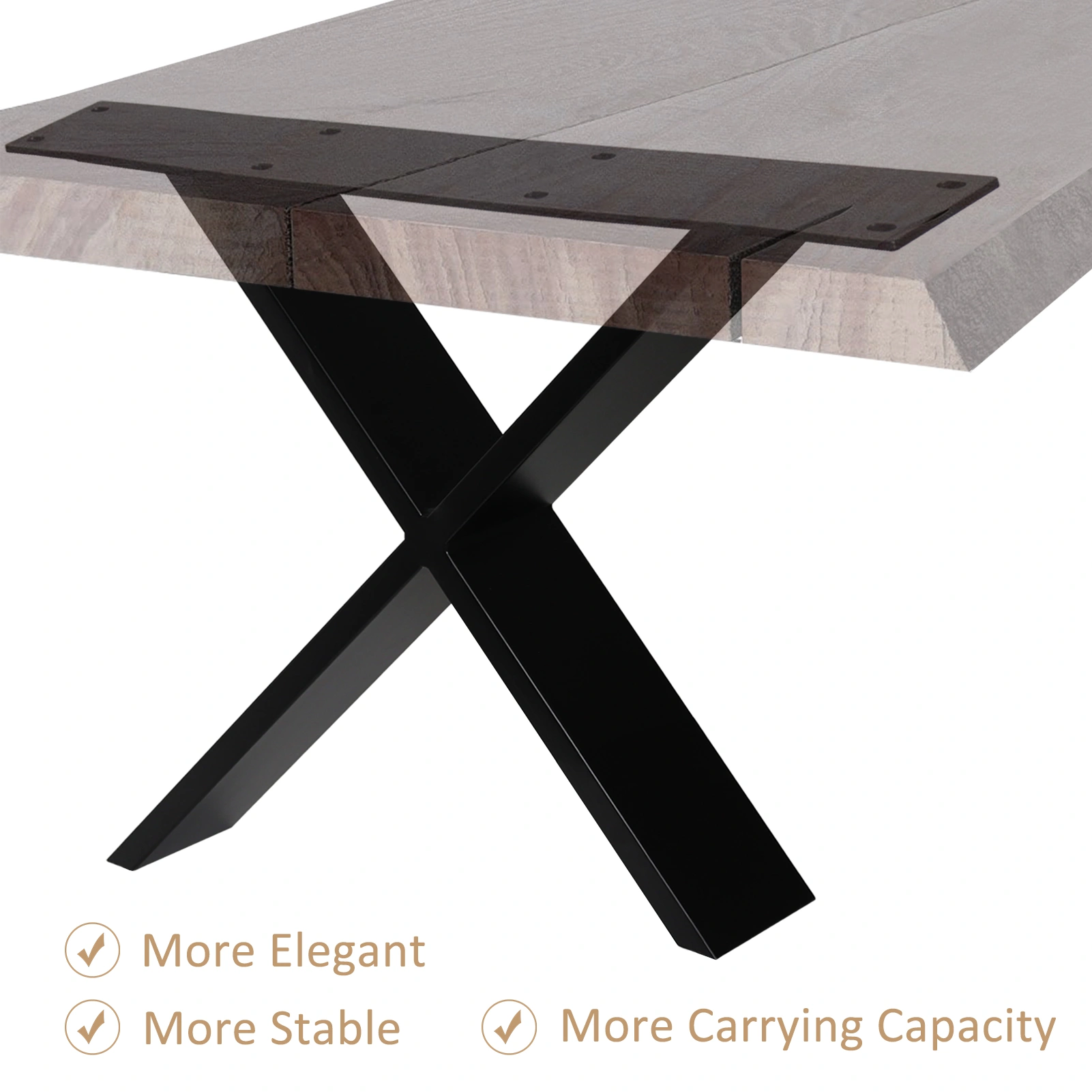 Black Table Legs 61cm X Shape Table Base Two Piece Coffee Table Legs Dining Table Bench Bedside Table view 3