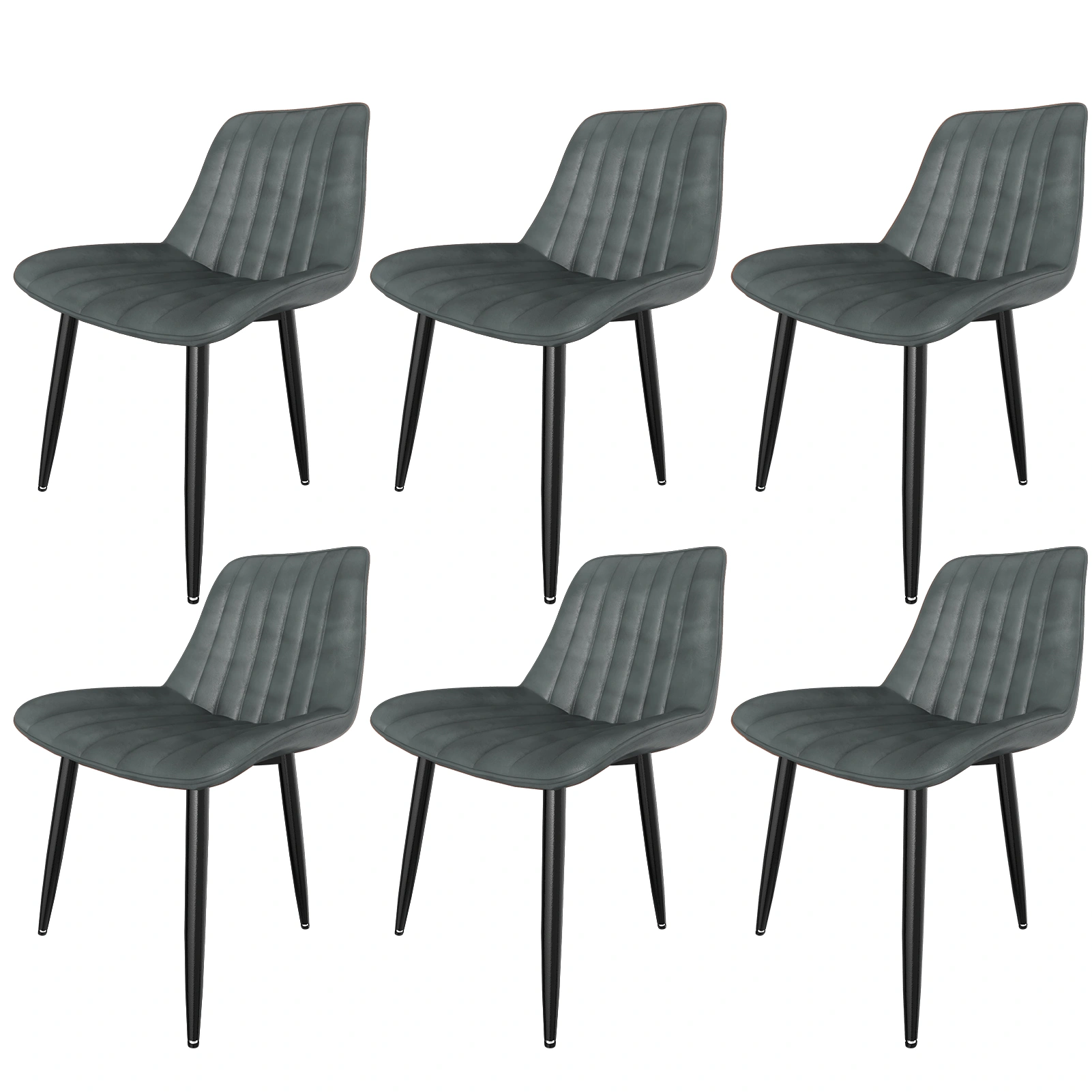 Set of 6 Dining Chairs, 7cm Backrest, 5cm Seat Cushion, 180KG Max Load, PU Faux Leather Upholstered Chair for Dining Room, Kitchen, Living Room