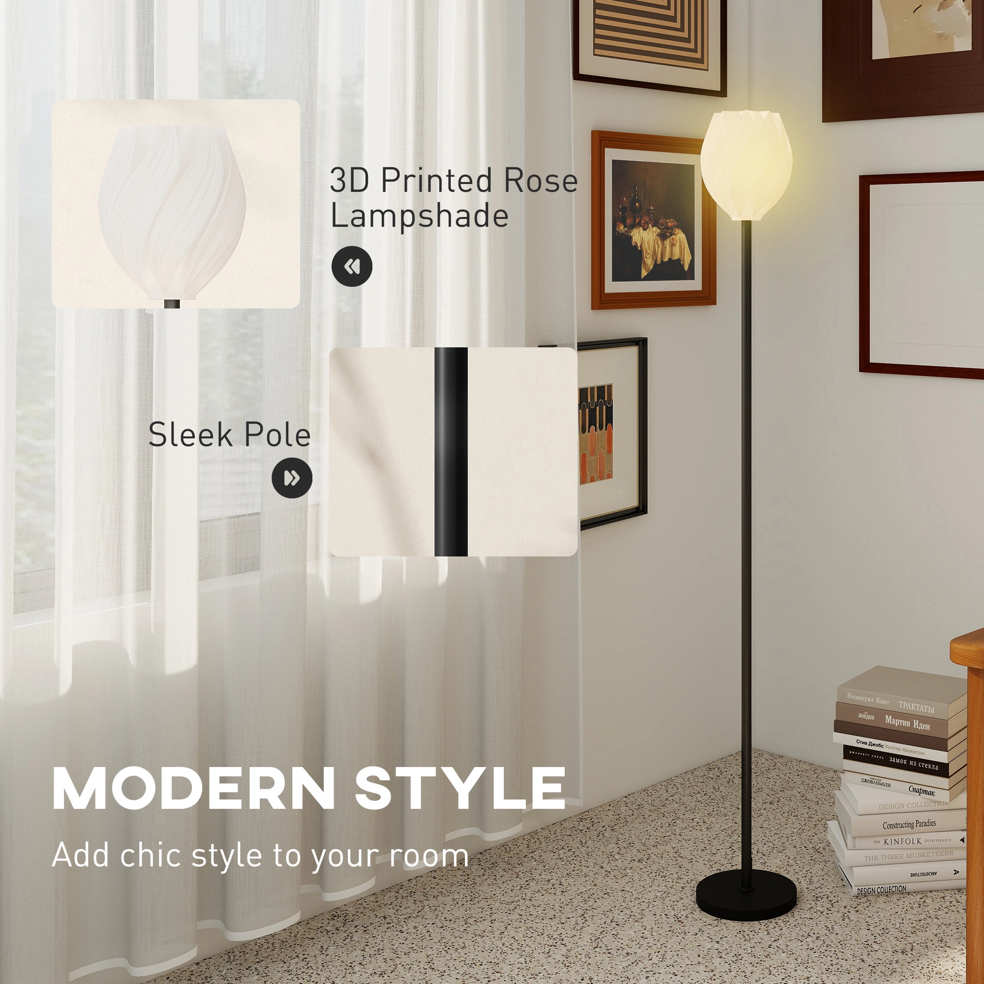 Modern Floor Lamp with Arc Design | Tall Standing Lamp for Living Room, Bedroom, Read Corner