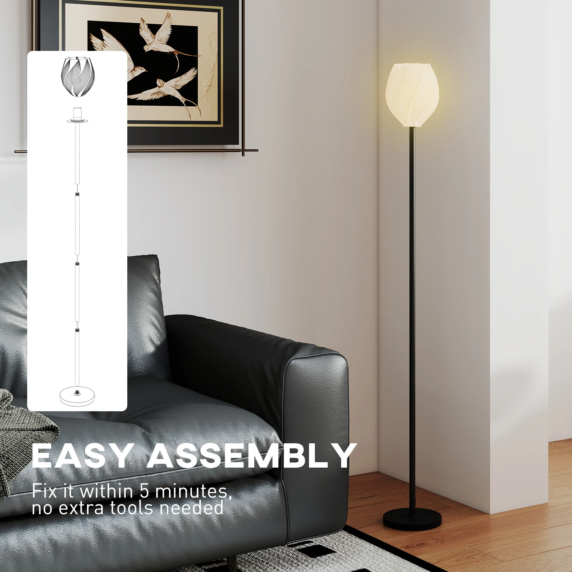 Modern Floor Lamp with Arc Design | Tall Standing Lamp for Living Room, Bedroom, Read Corner view 2