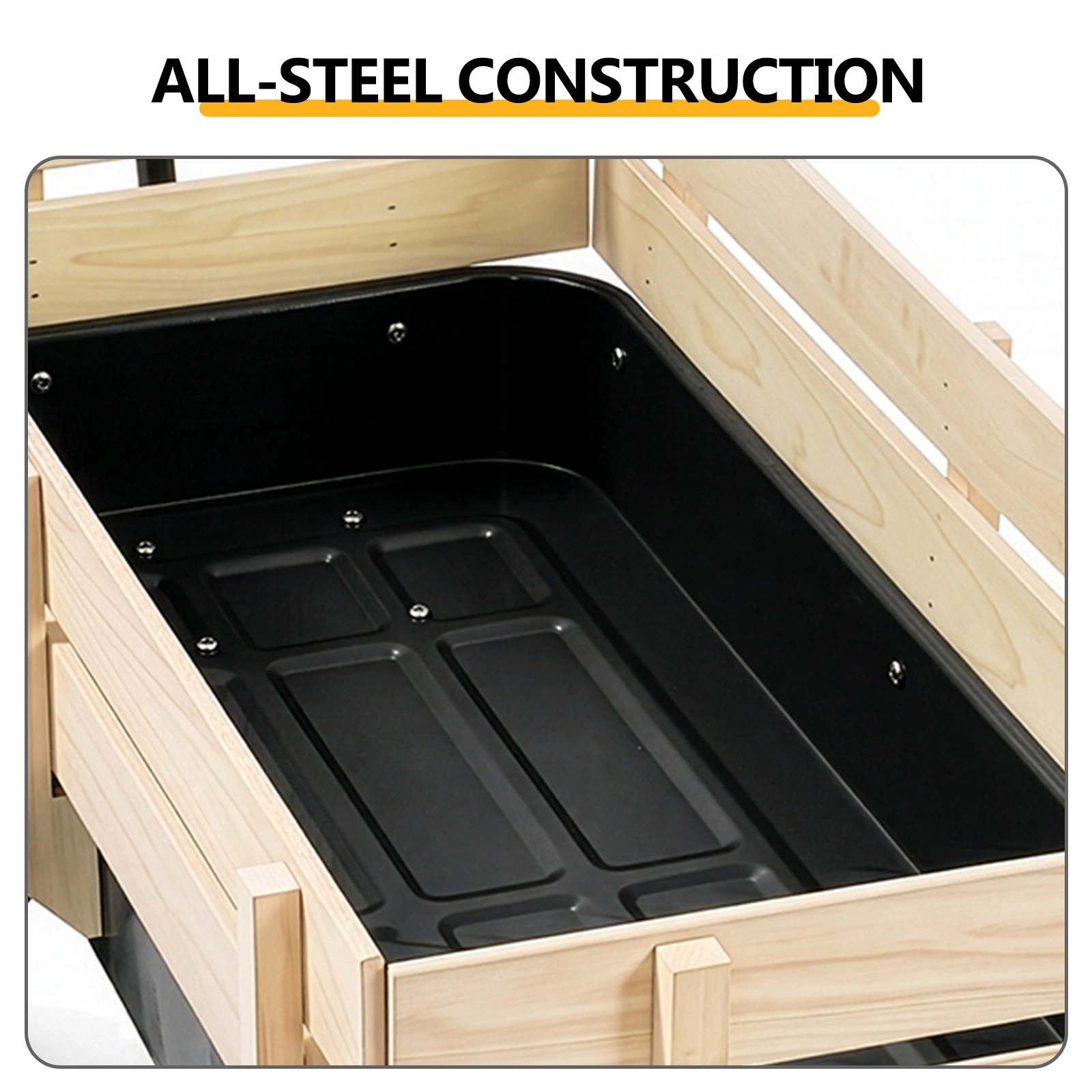 Heavy Duty Steel Wooden Side Support Cargo Wagon with 10" All-Terrain Air Tires, Up to 220lb Load Capacity, for Towing Kids Toys, Gardening Supplies, Black view 5