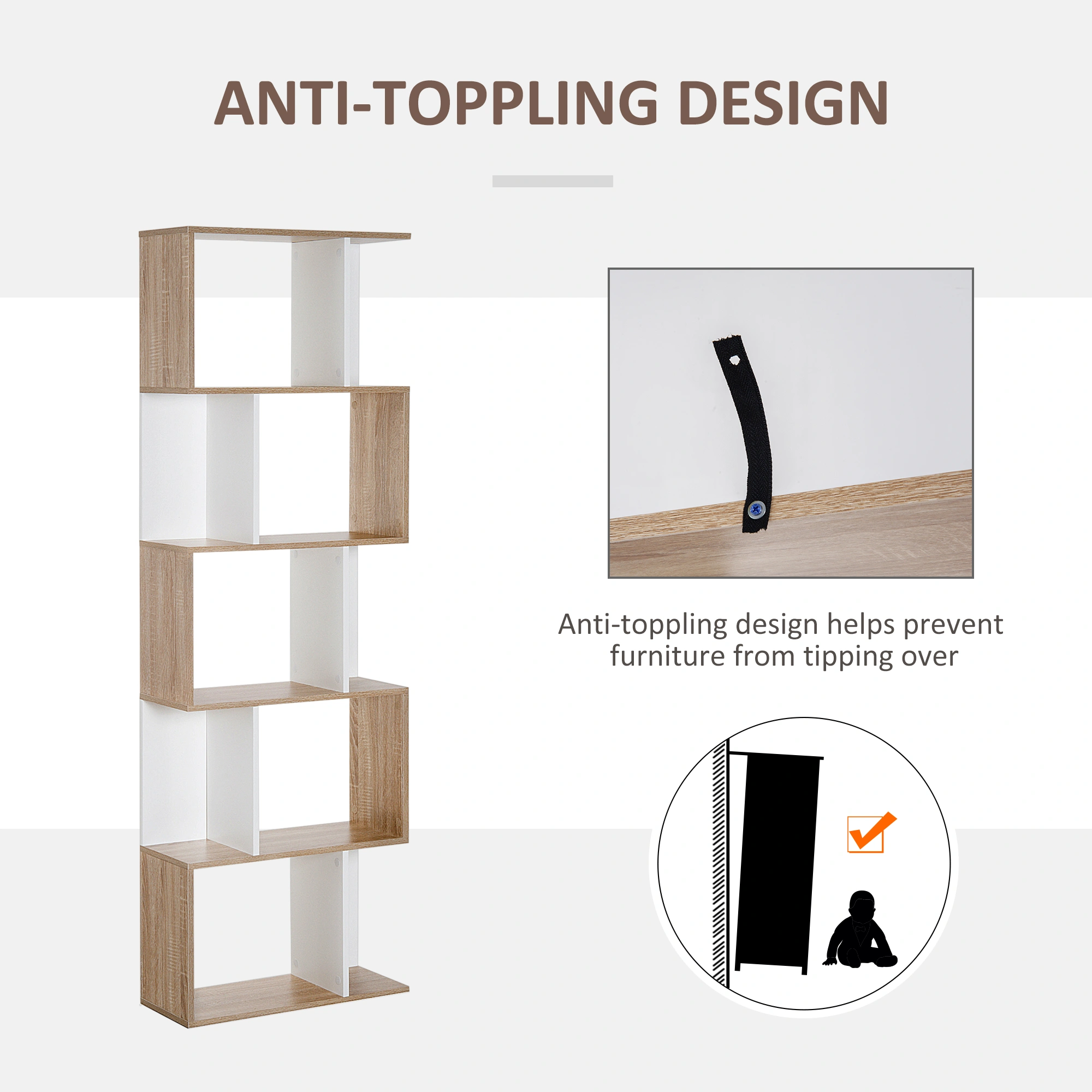 Modern Bookshelf Storage Cabinet with Adjustable Shelves & Compartment Organizer for Living Room