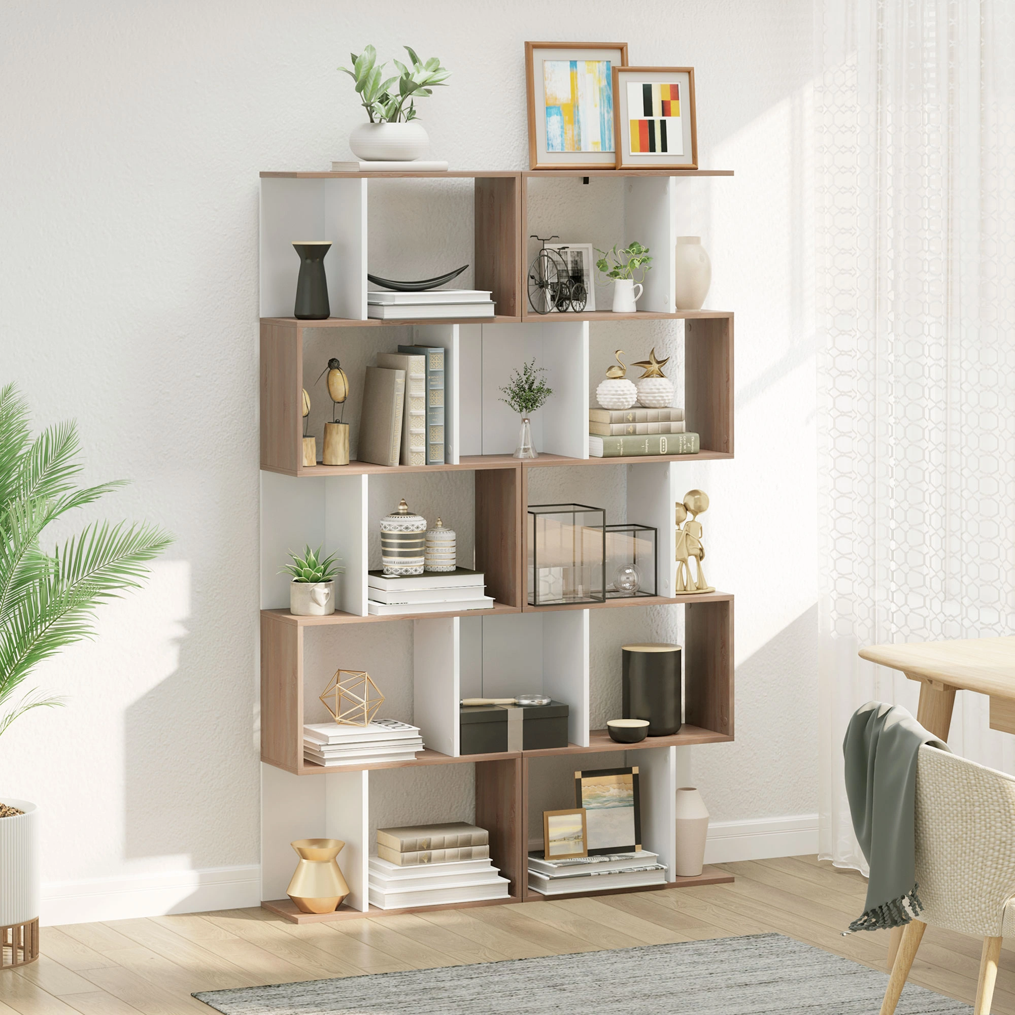 Modern Bookshelf Storage Cabinet with Adjustable Shelves & Compartment Organizer for Living Room view 2