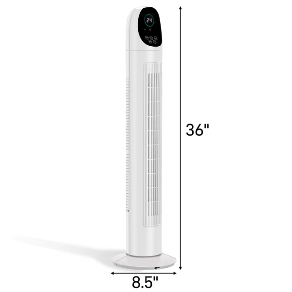 US Standard TF-36BR Tower Fan, 110V 50W, 34 Inch, No Water Tank, Remote Control & Digital Display, Plastic Material, Black & White, Concave Arc Head, 9-Hour Timer, Indoor Use view 3