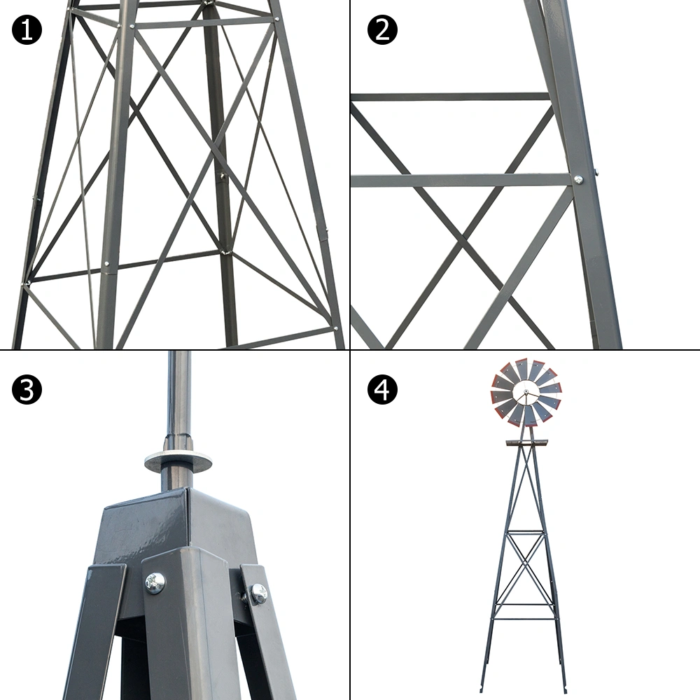 8FT Weather Resistant Yard Garden Windmill Gray & Red view 3
