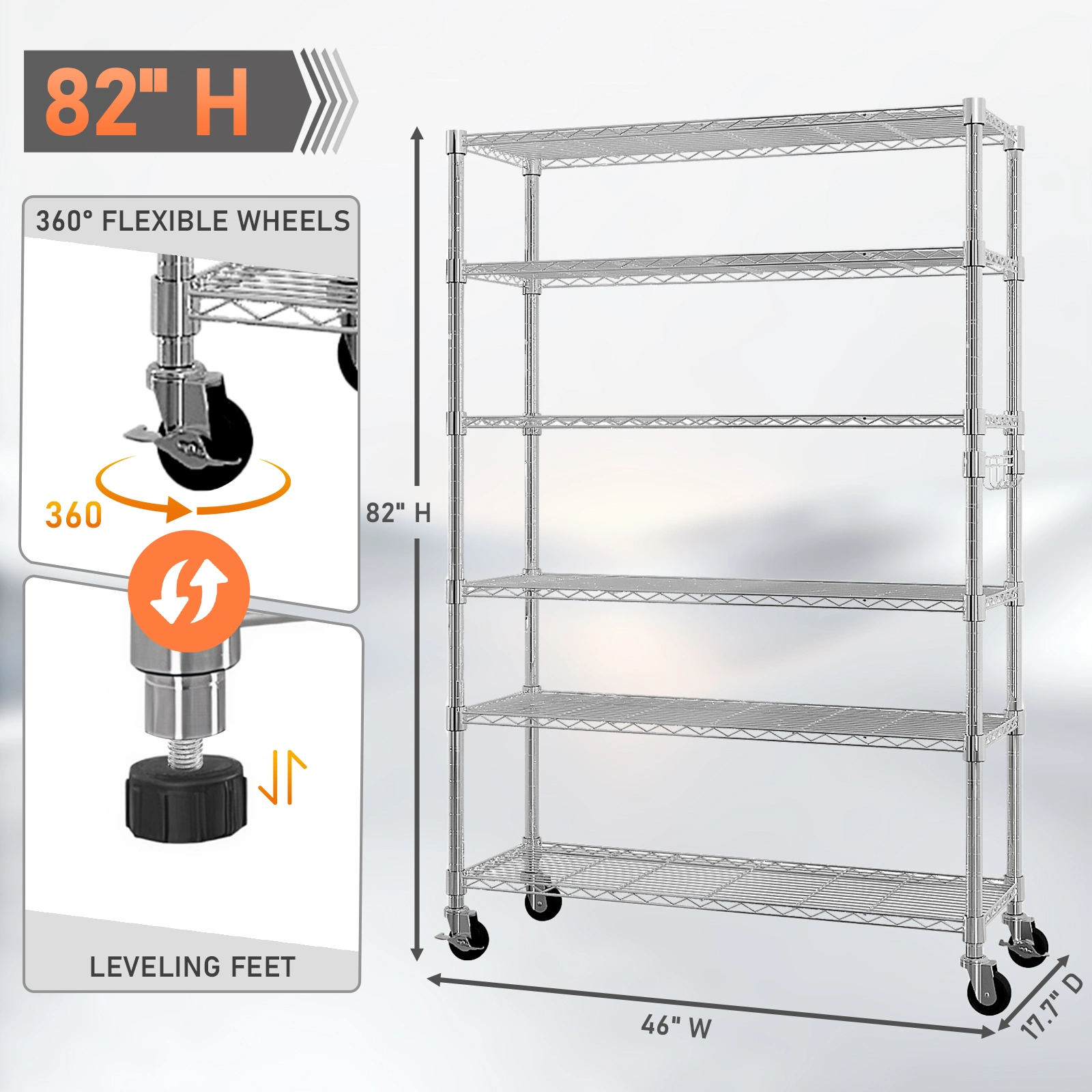 6-Tier disassembly and free assembly NSF-Certified Steel Wire Shelving with Wheels view 12