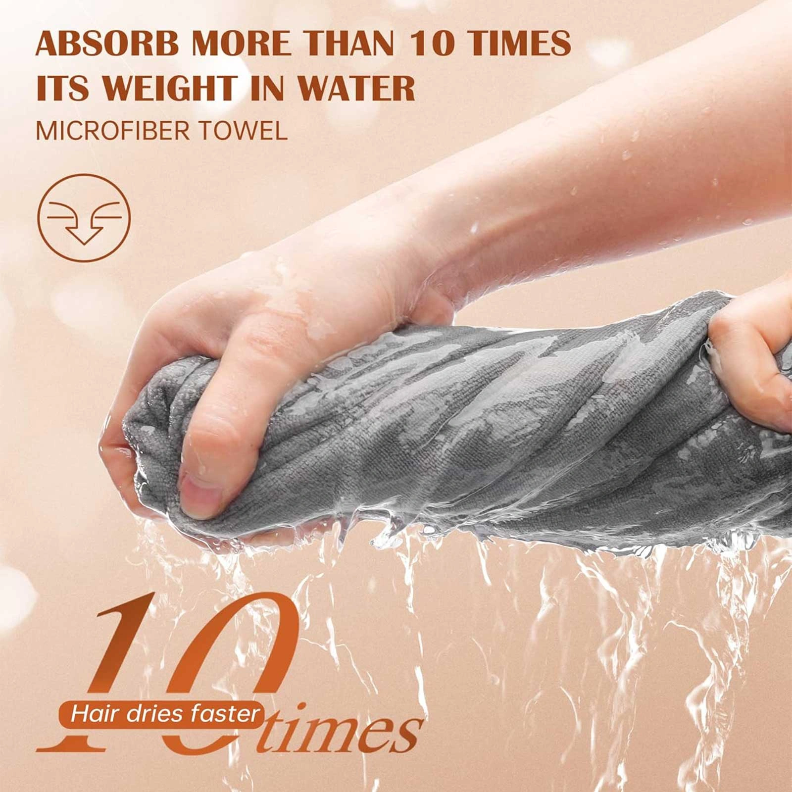 Women 3 PC Microfiber Hair Towel Wrap Ultra Absorbent Hair Turbans for Curly, Long & Thick Hair (Blue,Grey,Pink) view 3