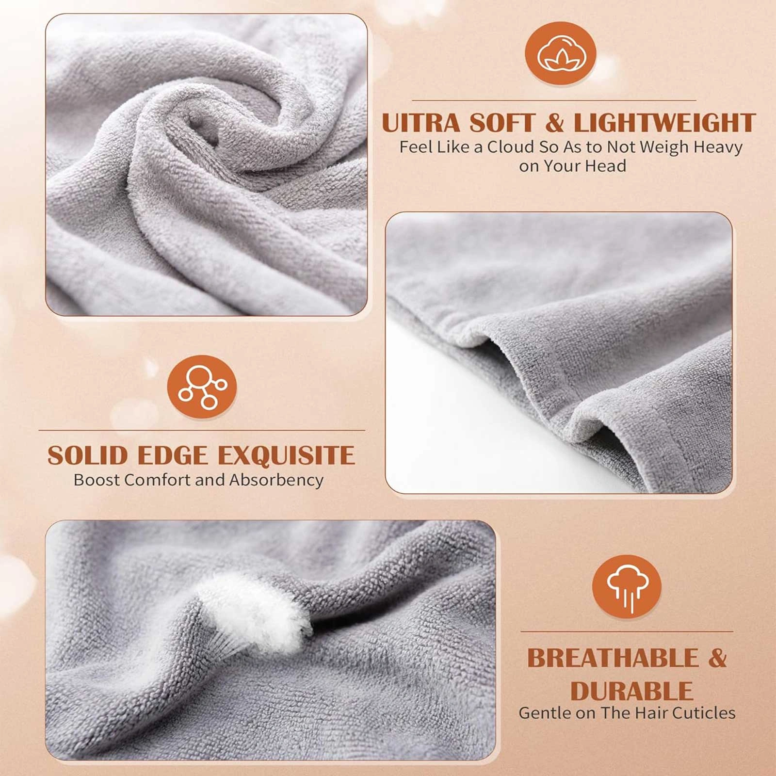 Women 3 PC Microfiber Hair Towel Wrap Ultra Absorbent Hair Turbans for Curly, Long & Thick Hair (Blue,Grey,Pink) view 4