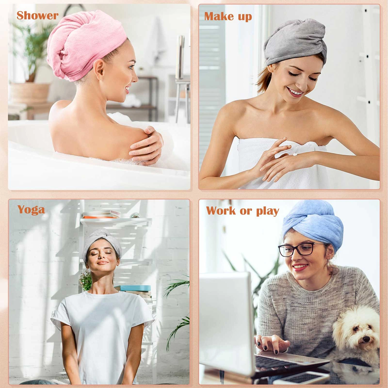 Women 3 PC Microfiber Hair Towel Wrap Ultra Absorbent Hair Turbans for Curly, Long & Thick Hair (Blue,Grey,Pink) view 7