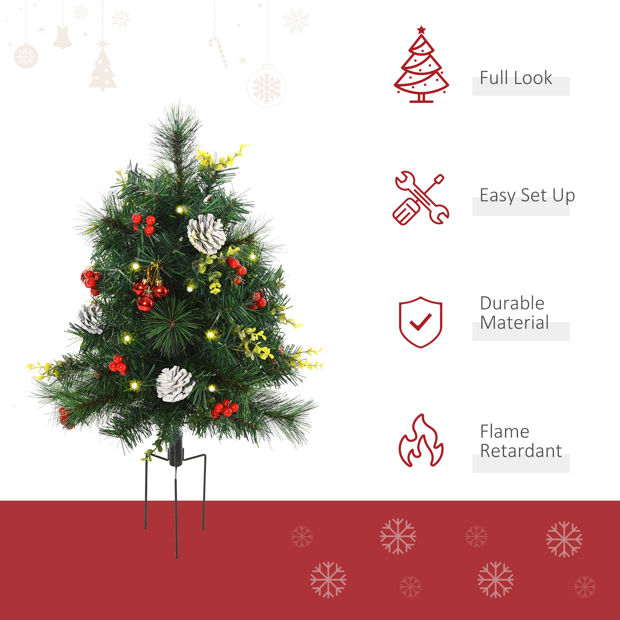 Artificial Christmas Tree 6.5ft Pre-Lit with LED Lights and Ornaments, Full Pine Style view 3