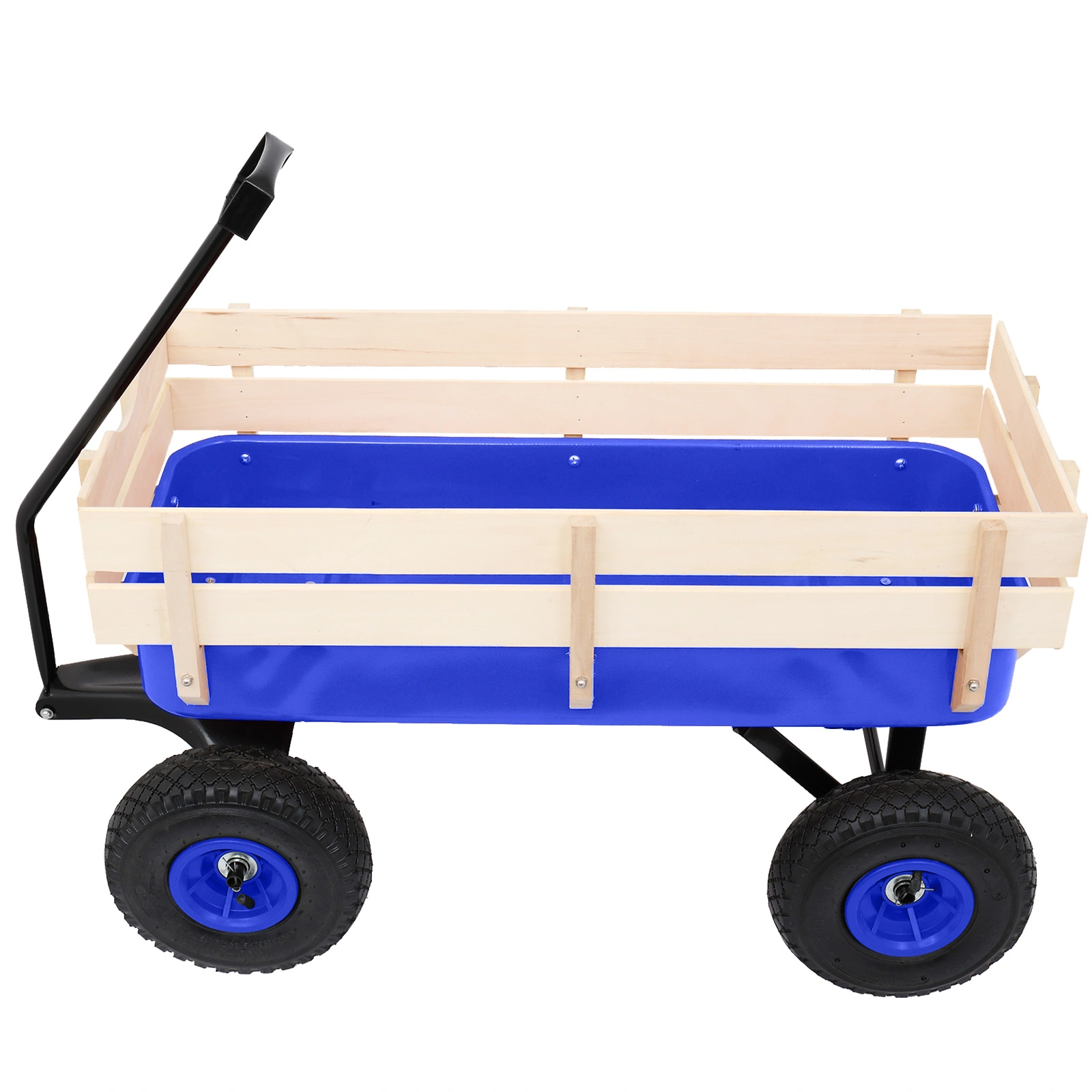 Heavy Duty Steel Wooden Side Support Cargo Wagon with 10" All-Terrain Air Tires, Up to 220lb Load Capacity, for Towing Kids Toys, Gardening Supplies, Blue view 3