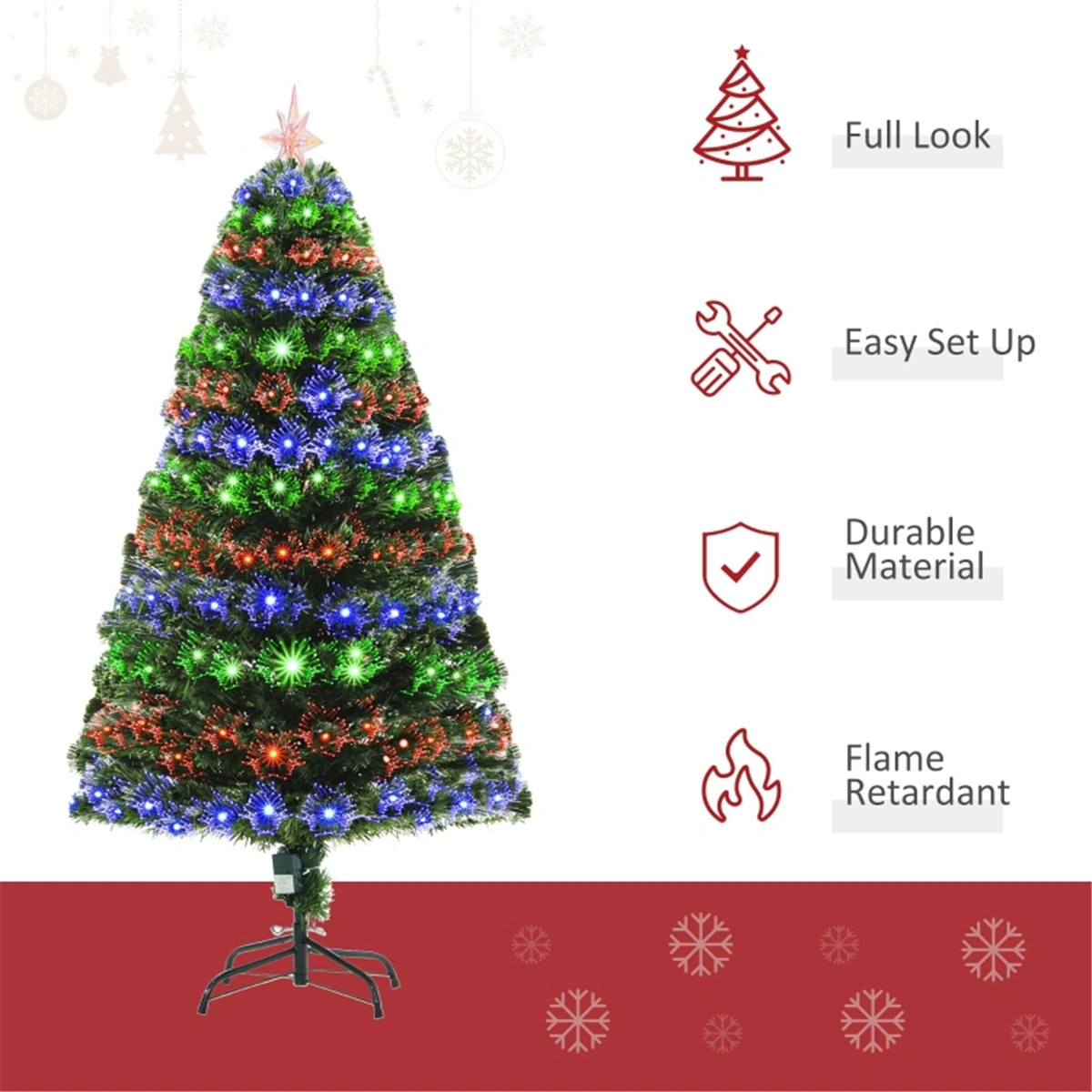 4 ft Christmas Tree - Pre-Lit Artificial Christmas Tree with LED Lights, Full Dense Pine Style for Indoor Home Holiday Decor, 4 Feet view 3