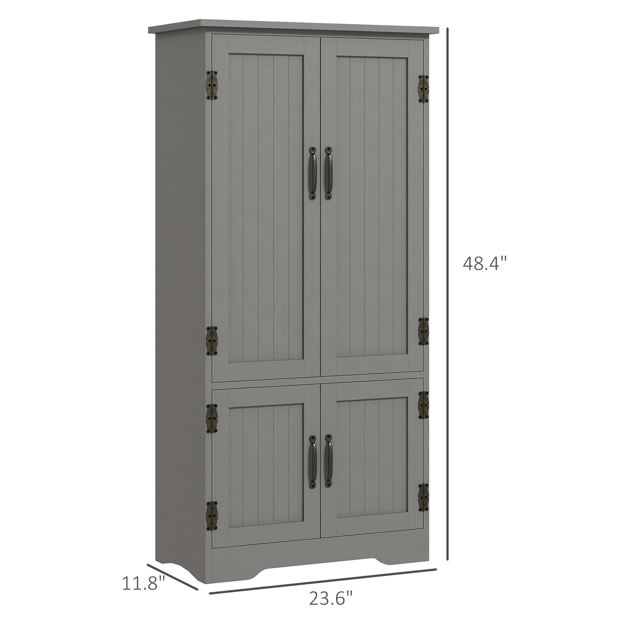 Space Saving Kitchen Storage Cabinet with Doors and Shelves, Freestanding Pantry Cupboard Organizer for Bathroom, Laundry Room, Entryway view 2