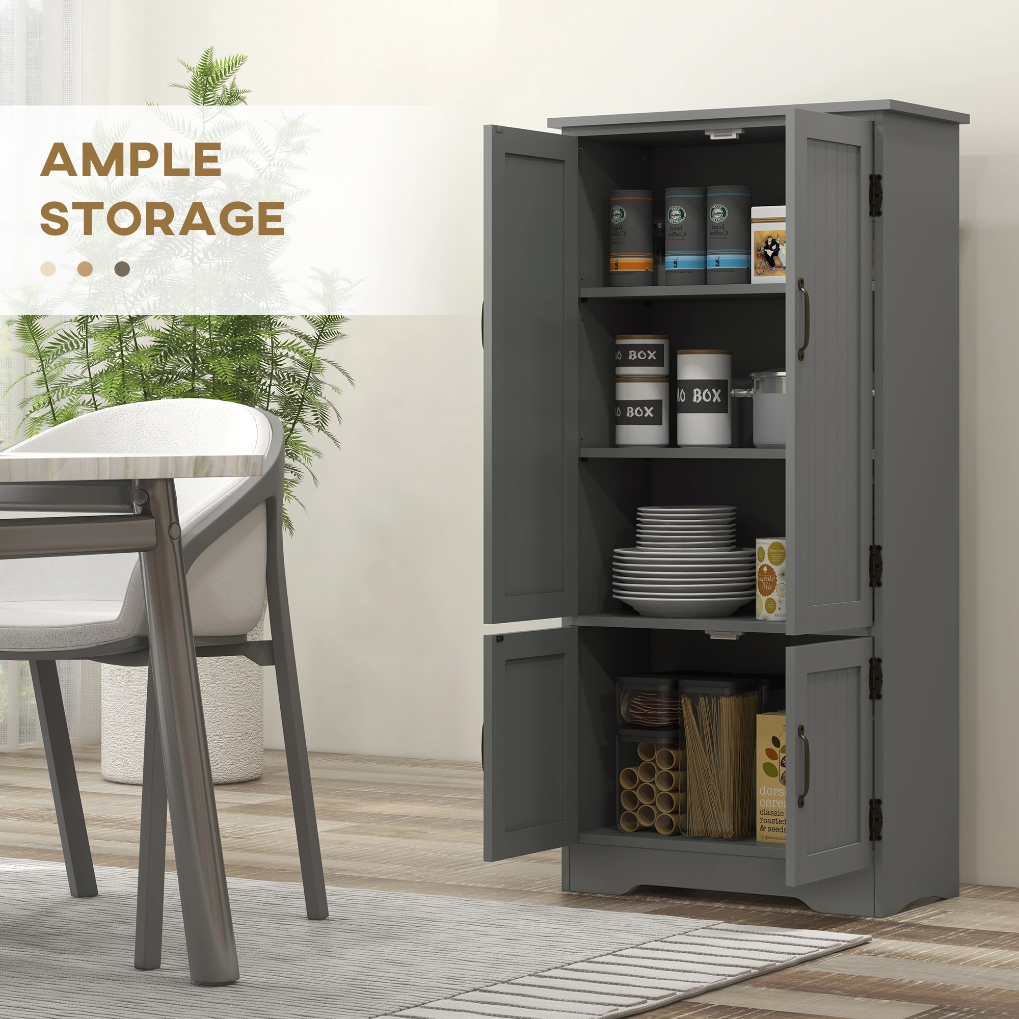 Space Saving Kitchen Storage Cabinet with Doors and Shelves, Freestanding Pantry Cupboard Organizer for Bathroom, Laundry Room, Entryway view 3