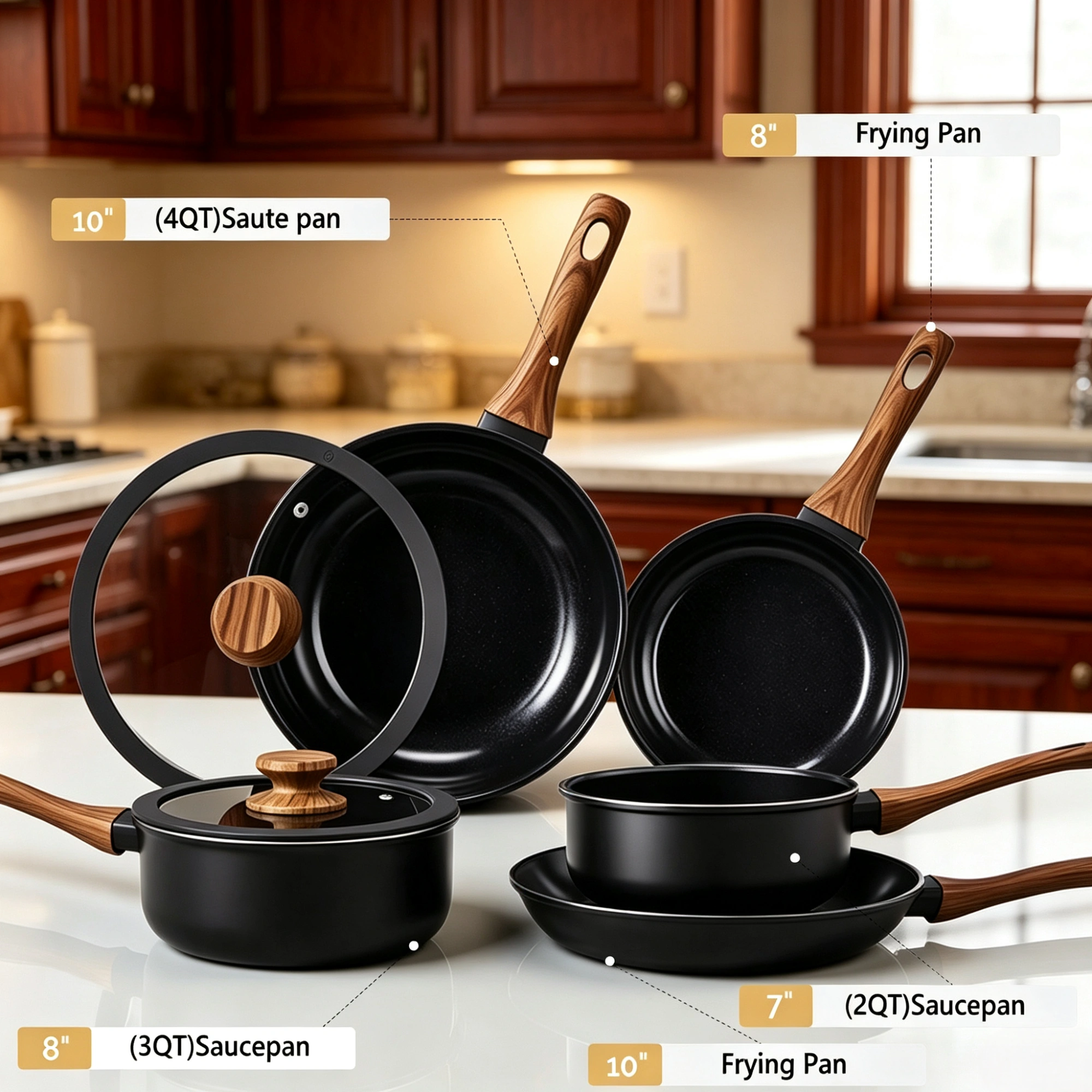 17-Piece Aluminum Cookware Pot Set, 5 Pots with Lids & Handles, Non-Stick Kitchen Saucepan Cooking Pots