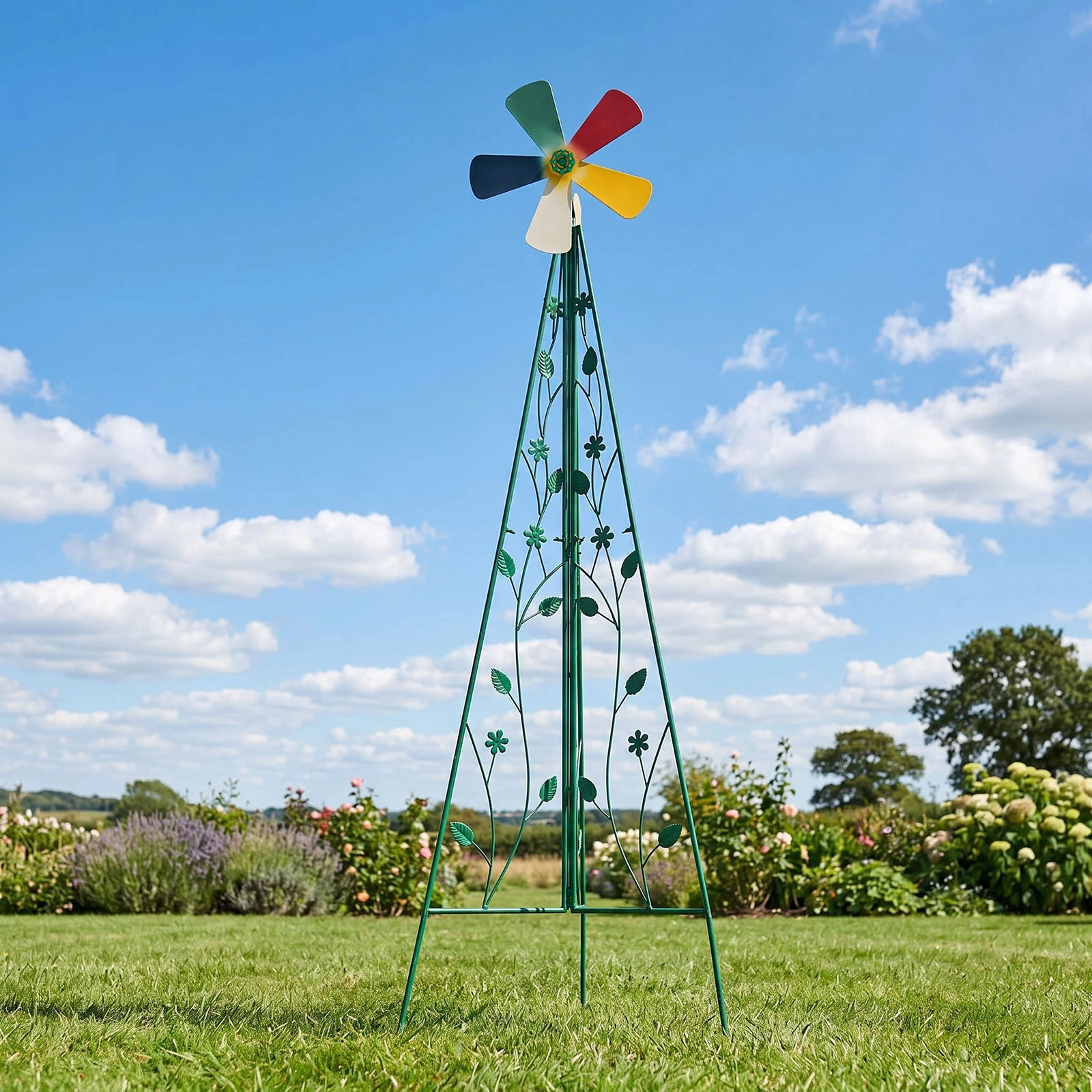 6.2ft Green 5-Blade Iron Windmill with Tripod Stand view 7