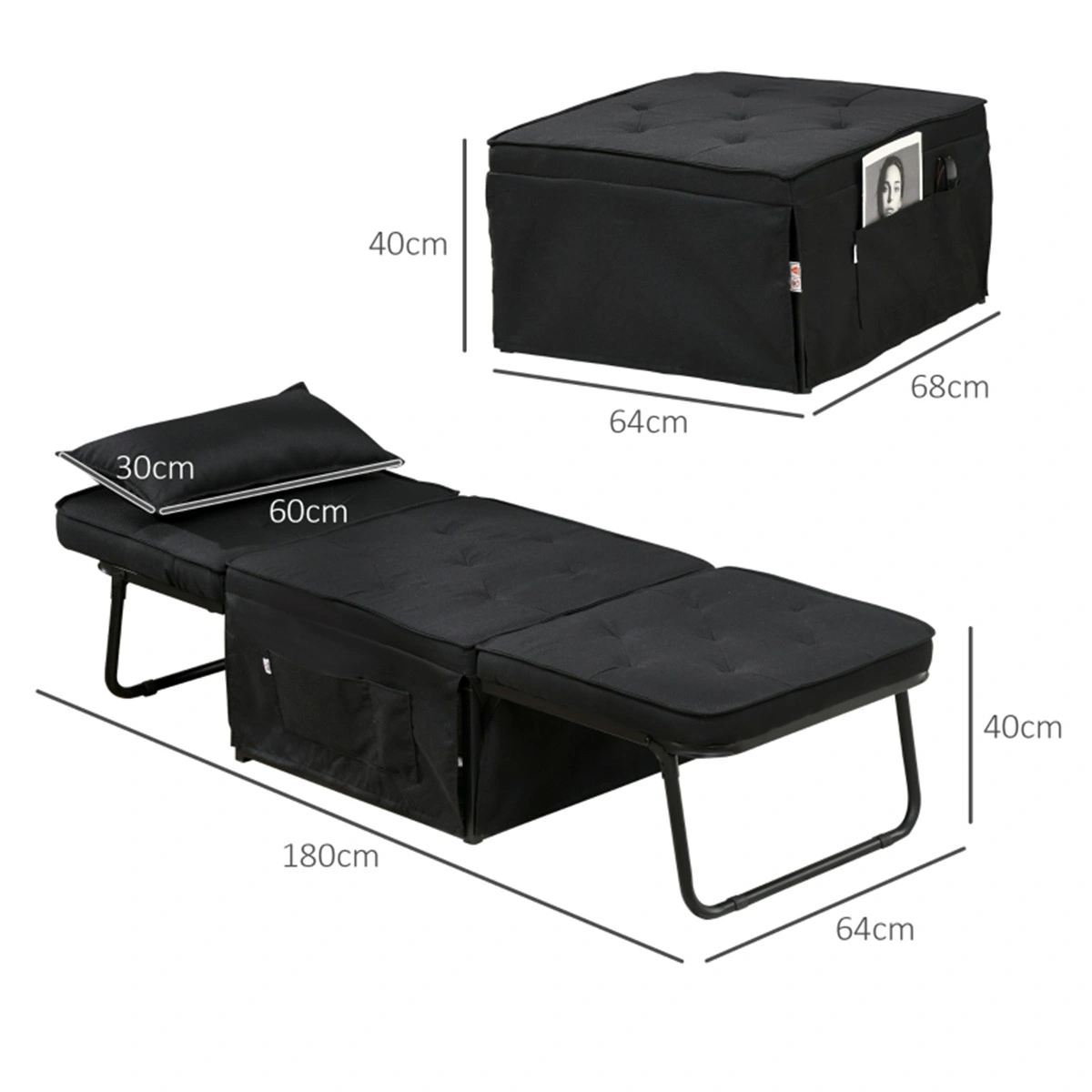 Single Sofa Bed Chair, Space-Saving Foldable Futon, Converts to Bed, Compact Guest Sleeping Solution view 3