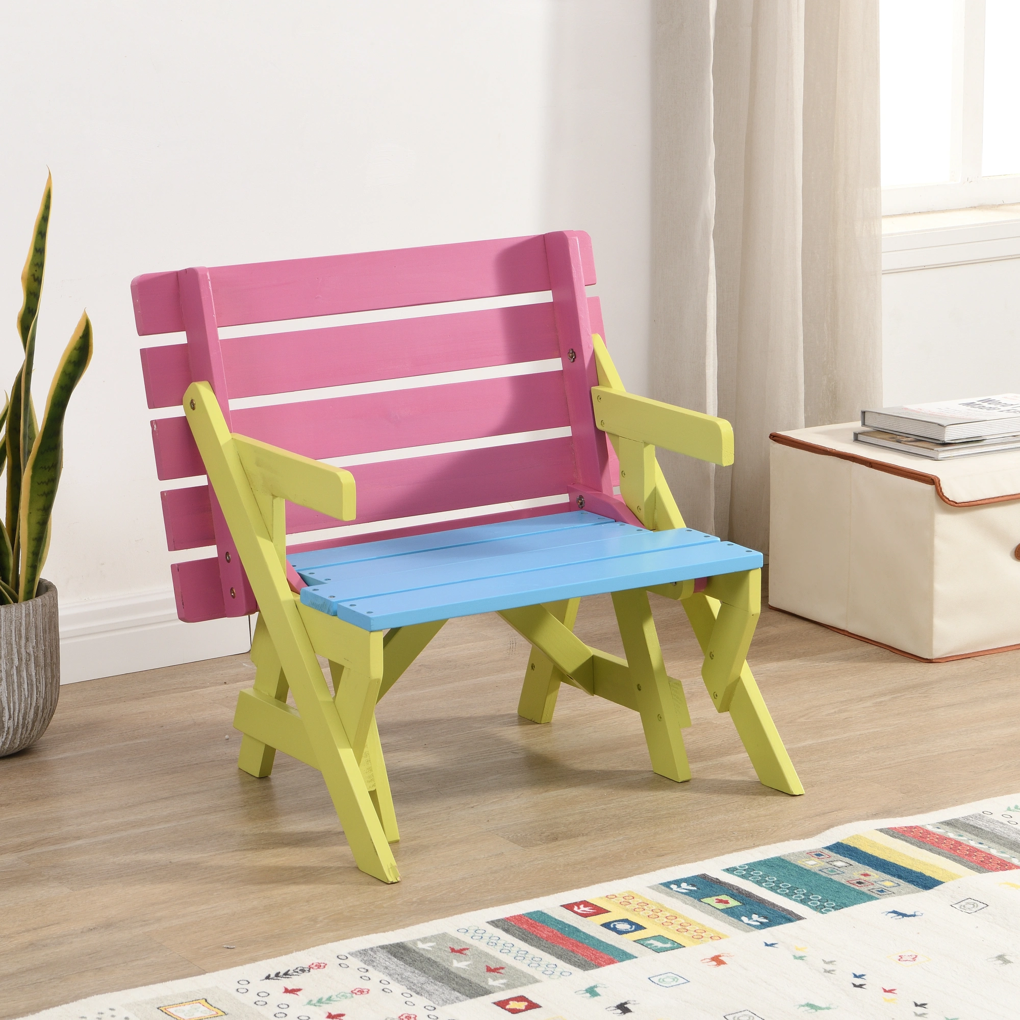 Kids Multi-Function Arm Chair Table with 2 Benches All-in-One Convertible Set view 3
