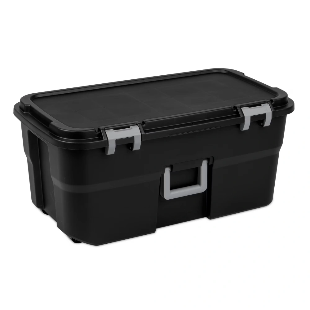 22 Gallon Large Wheeled Footlocker, Heavy Duty Plastic Storage Trunk Container, Lockable with Wheels and Handle, Black (Shipment from Walmart)